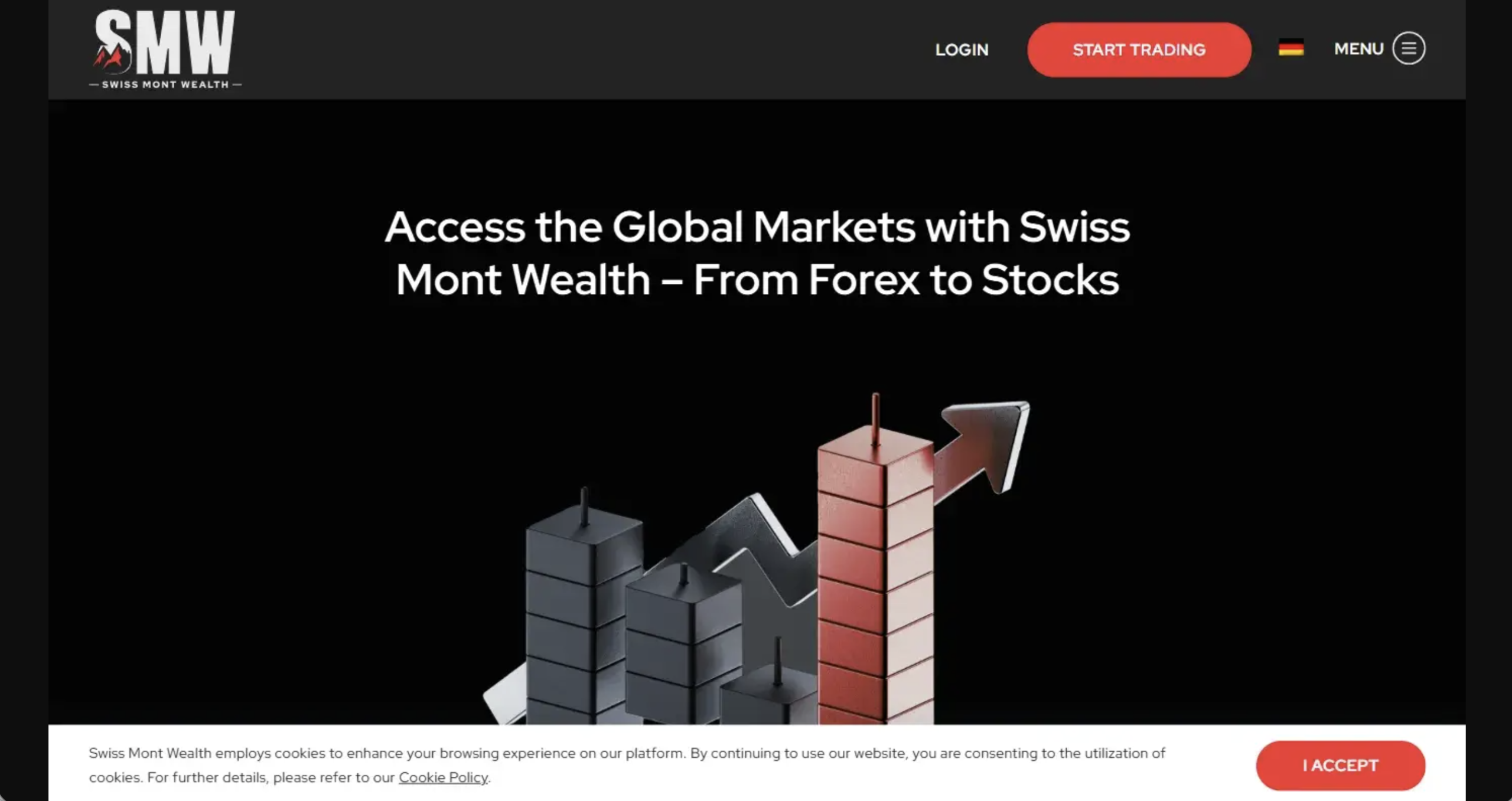 Screenshot of the fraudulent trading platform Swiss Mont Wealth, showcasing its misleading marketing.