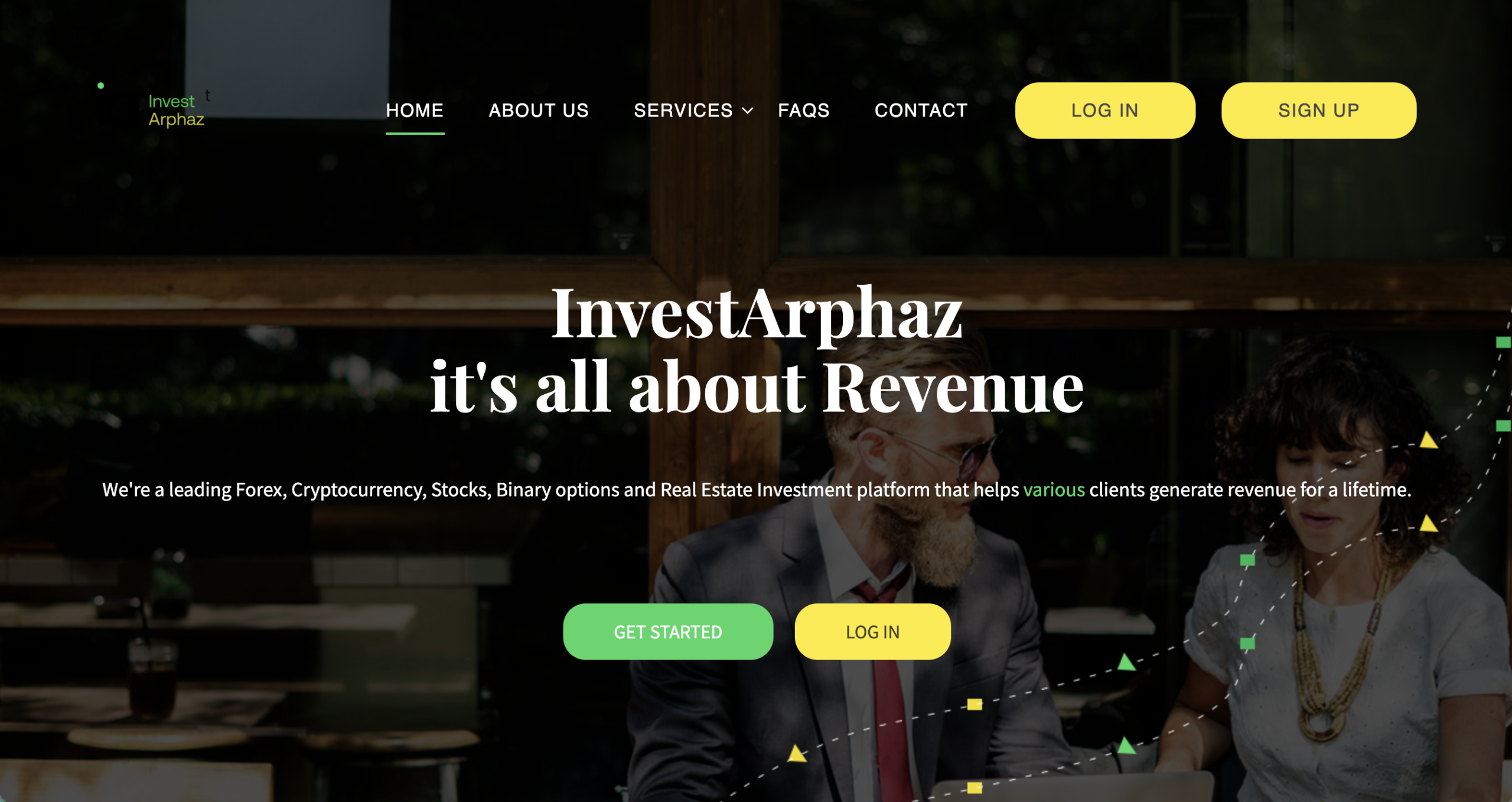 Screenshot of the fraudulent trading platform InvestArphaz, showcasing its misleading marketing.