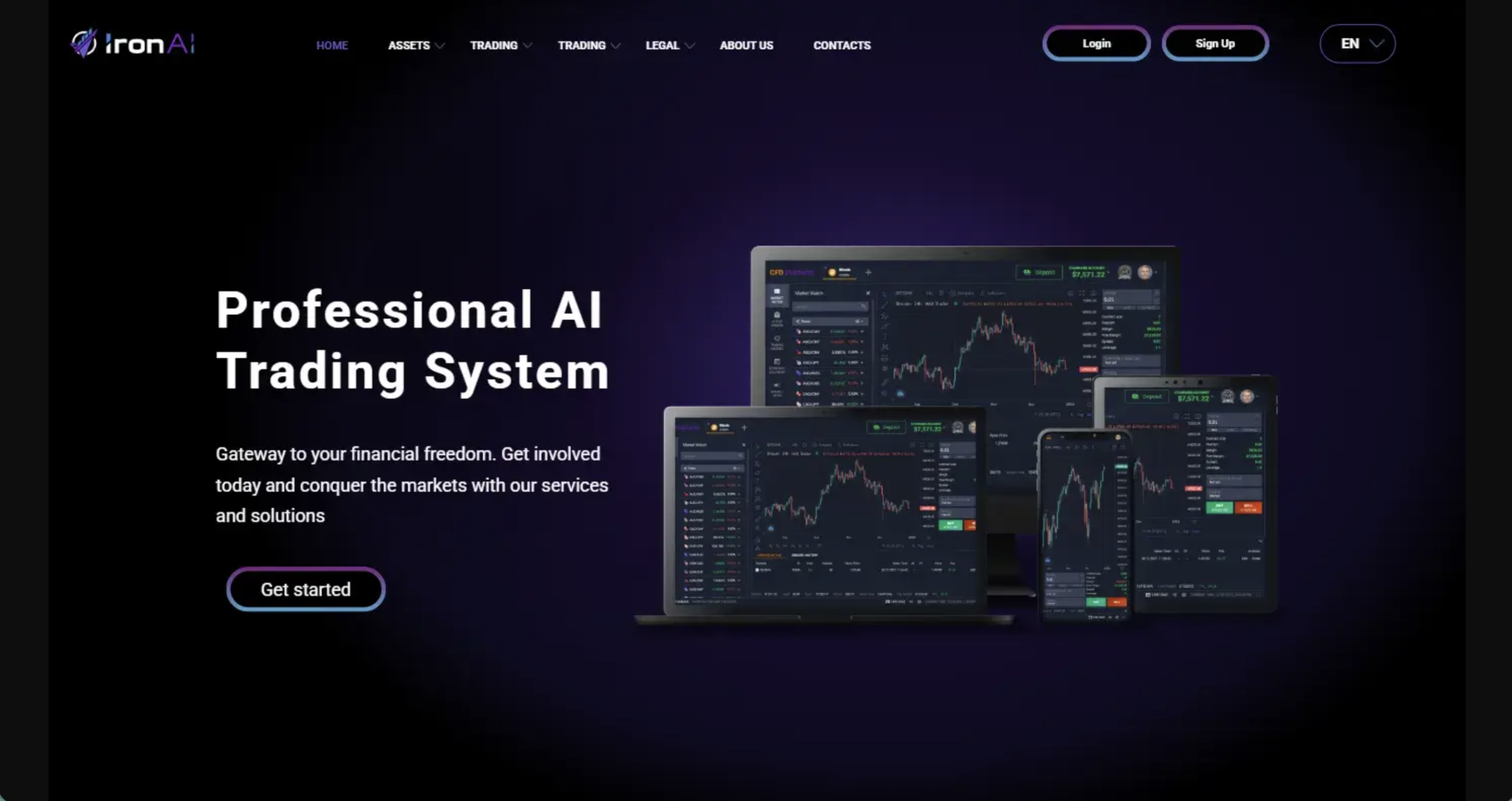 Screenshot of the fraudulent trading platform Ironai, showcasing its misleading marketing.