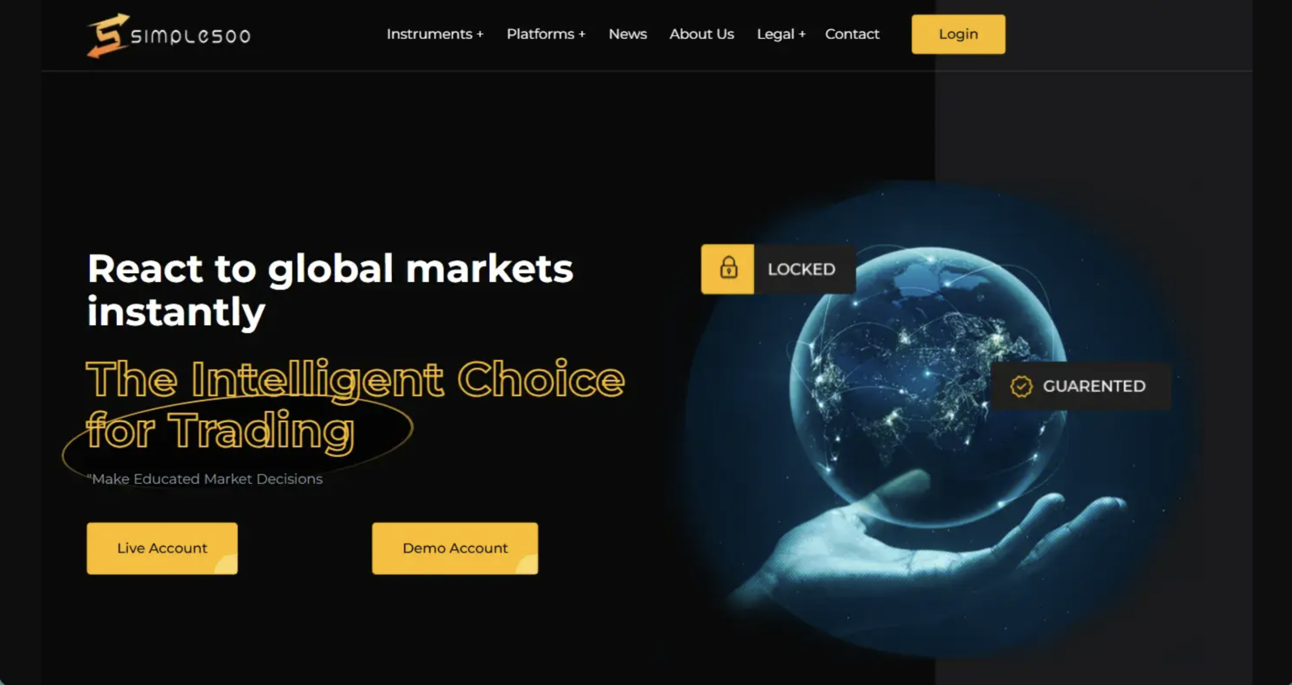 Screenshot of the fraudulent trading platform Simple500, showcasing its misleading marketing.