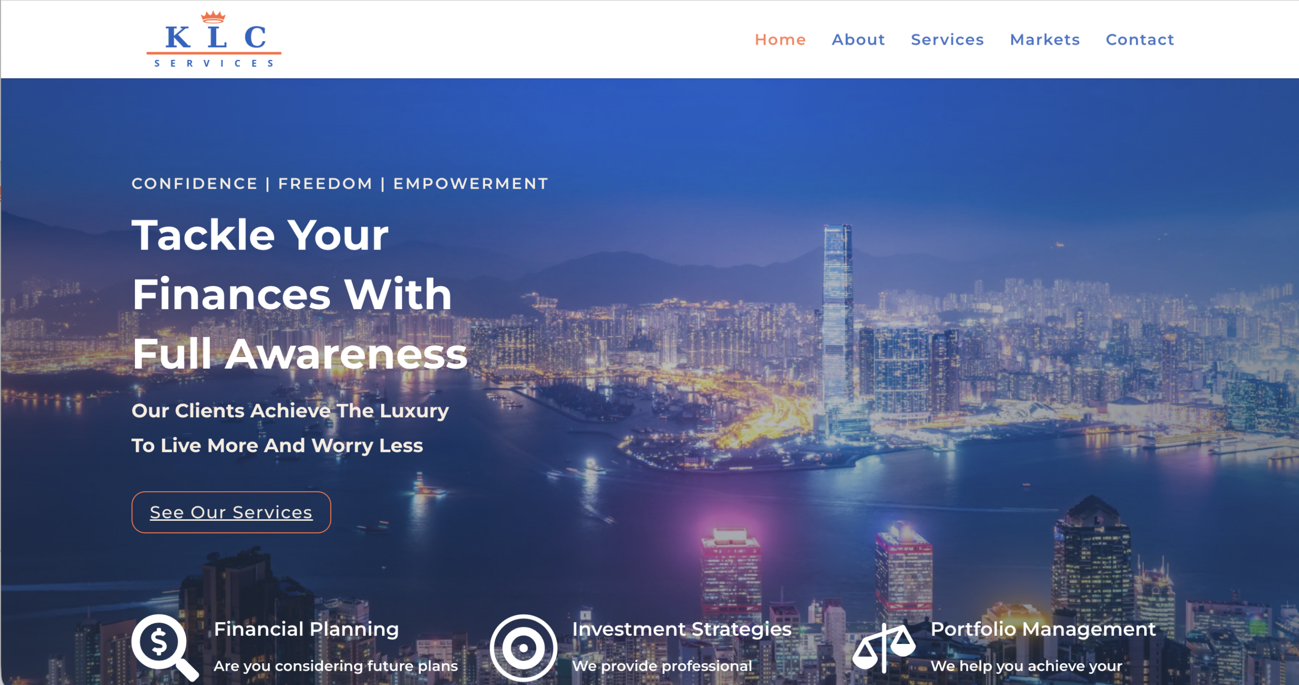 Screenshot of the fraudulent trading platform KLC Services, showcasing its misleading marketing.