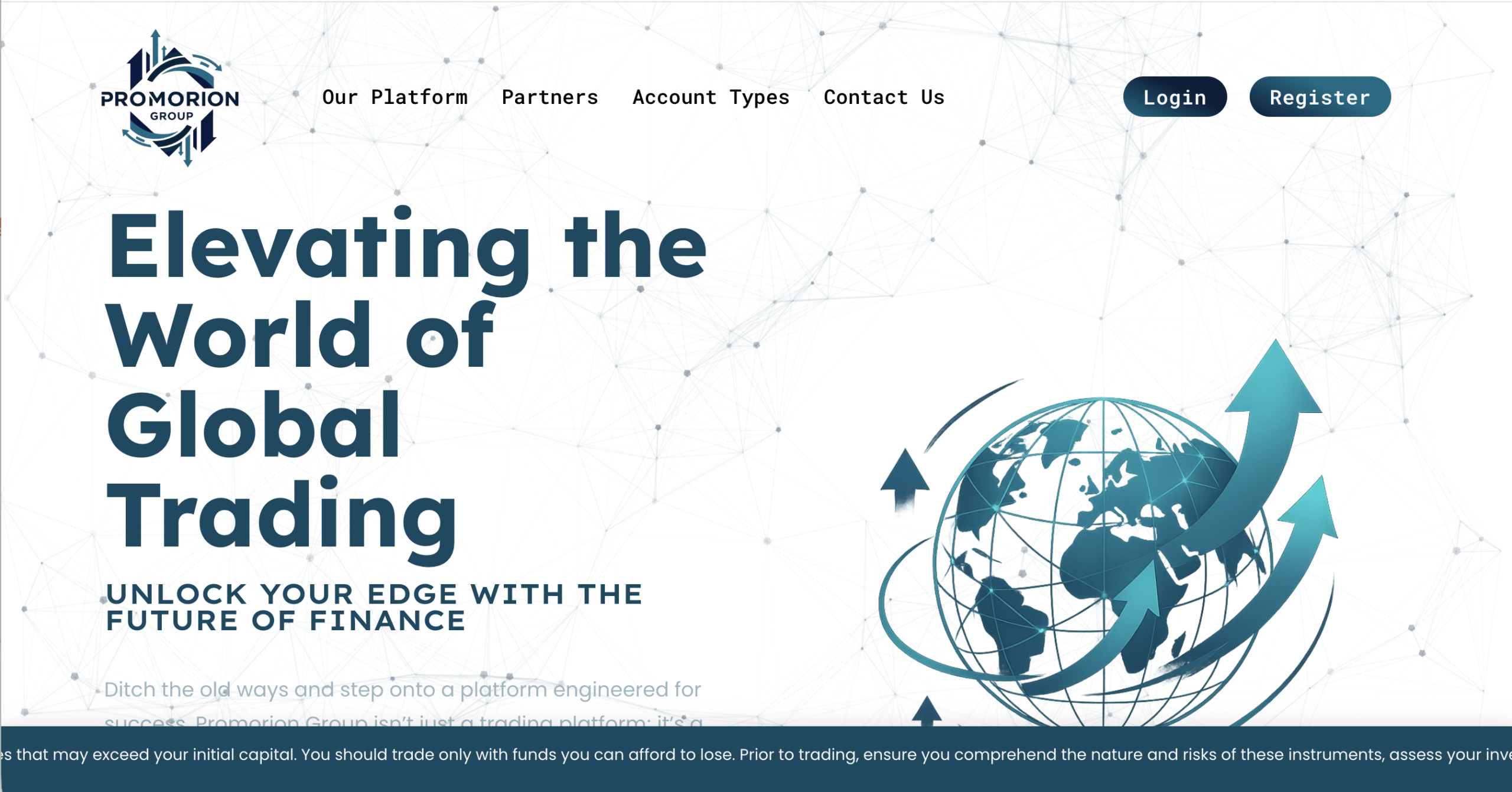 Screenshot of the fraudulent trading platform Promorion Group, showcasing its misleading marketing.