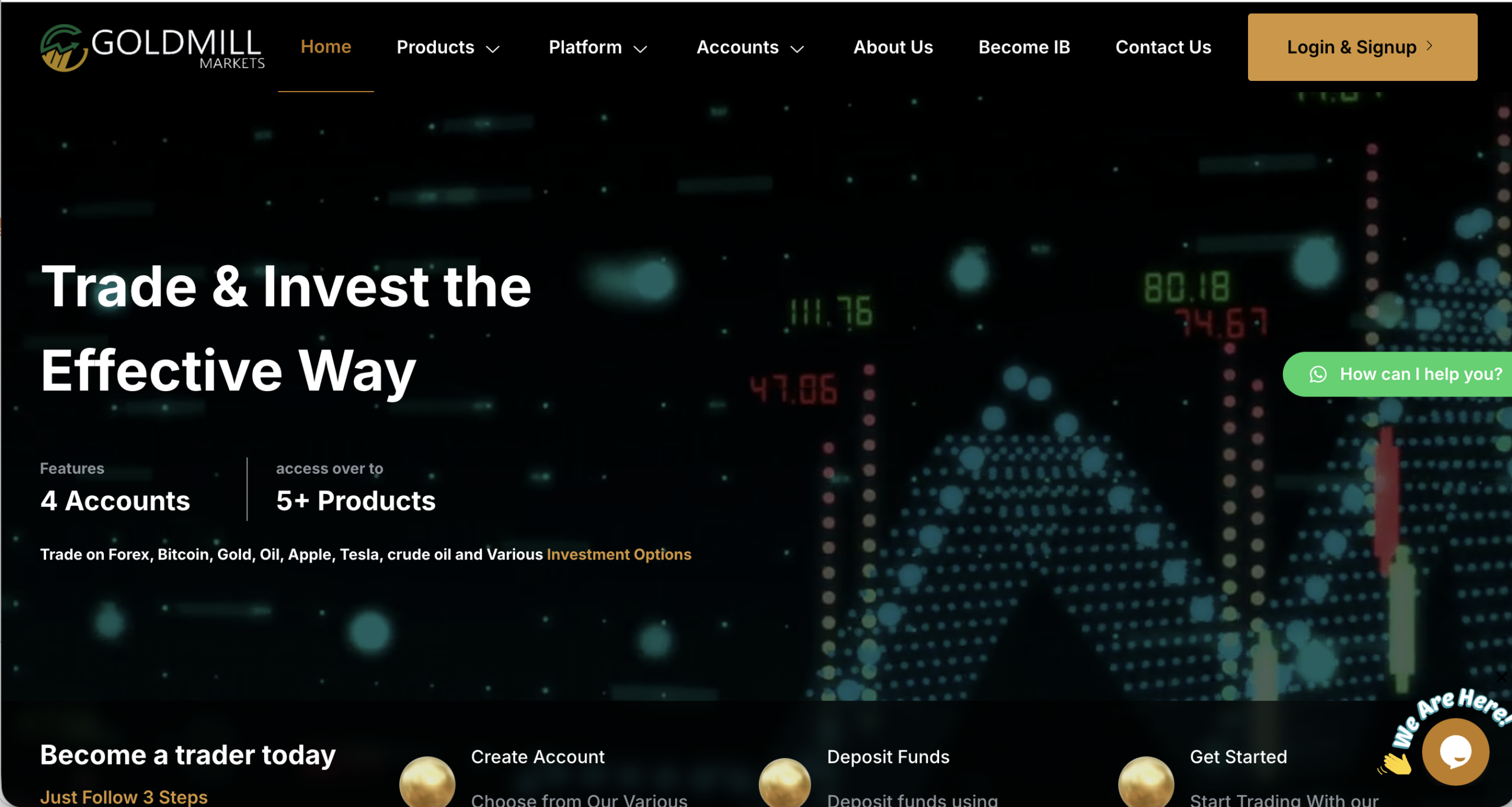 Screenshot of the fraudulent trading platform GoldMill Markets, showcasing its misleading marketing.