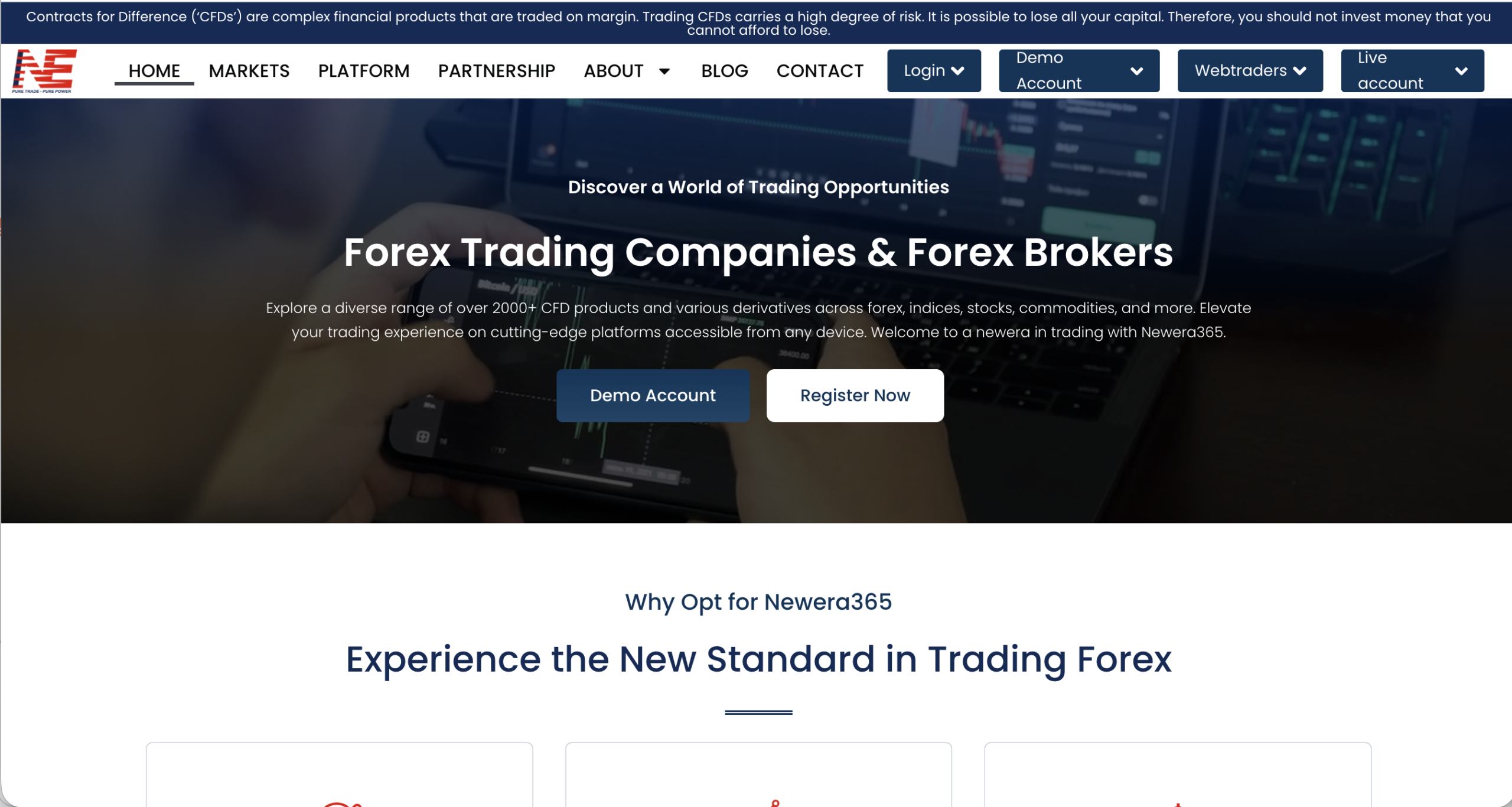 Screenshot of the fraudulent trading platform Newera365, showcasing its misleading marketing.