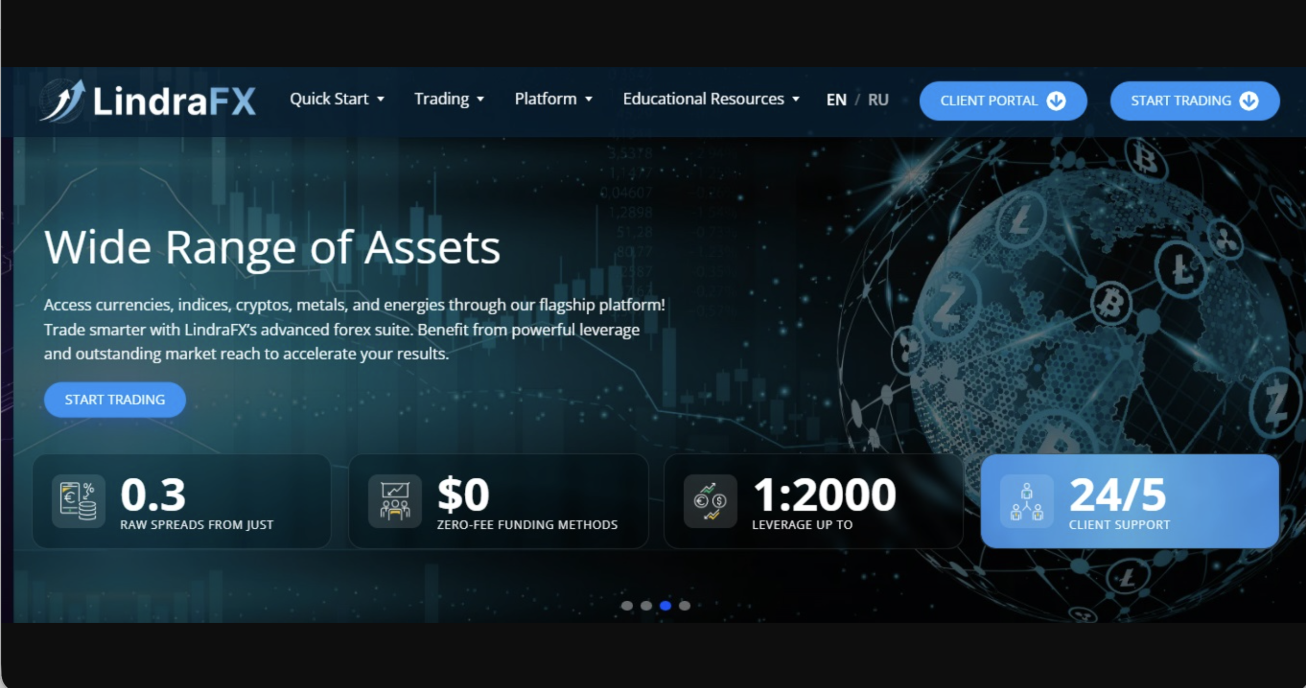 Screenshot of the fraudulent trading platform LindraFX, showcasing its misleading marketing. 