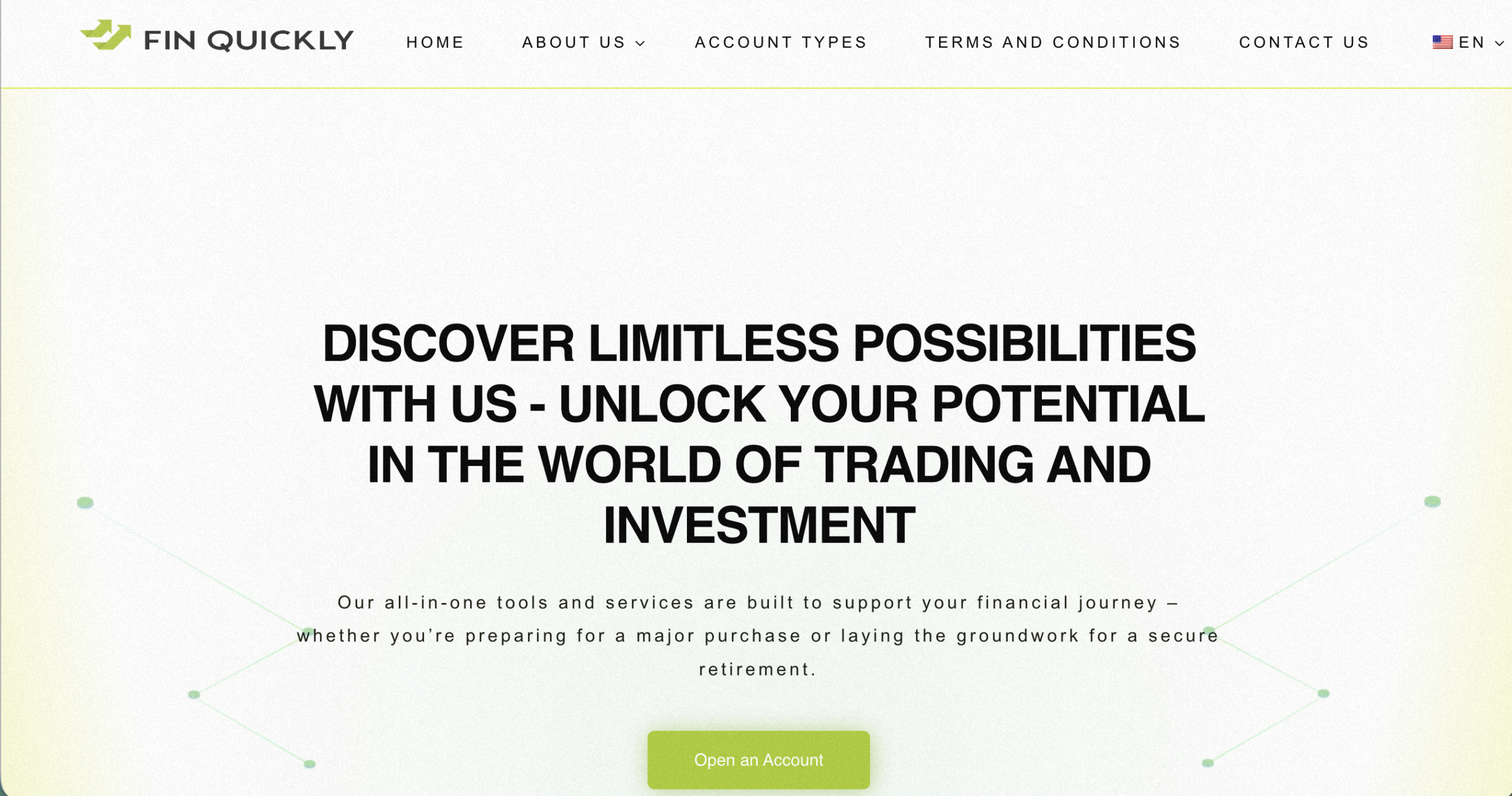 Screenshot of the fraudulent trading platform Fin Quickly, showcasing its misleading marketing.