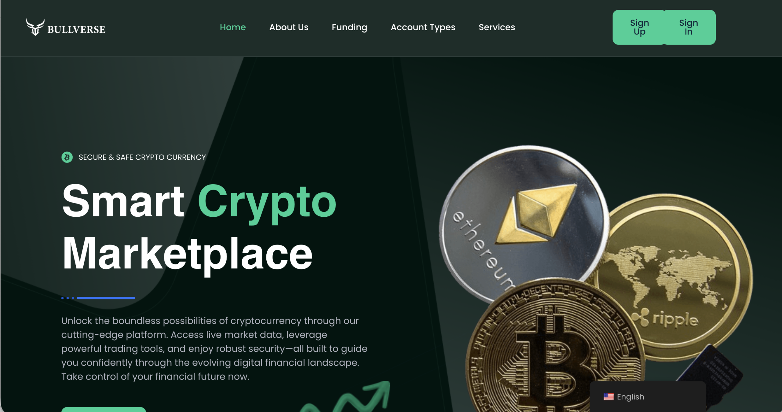 Screenshot of the fraudulent trading platform Bullverse, showcasing its misleading marketing. 