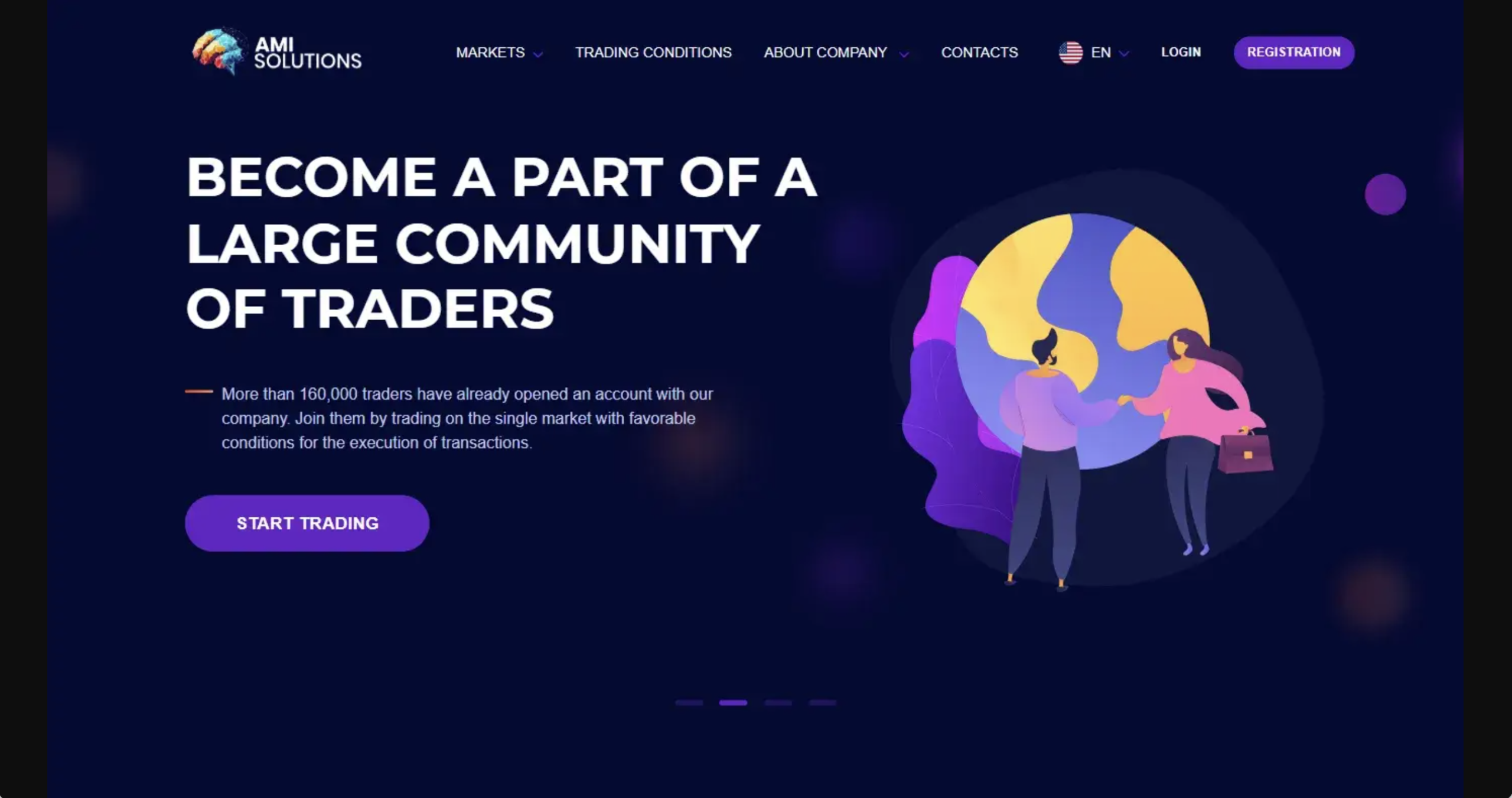 Screenshot of the fraudulent trading platform Ami Solutions, showcasing its misleading marketing.