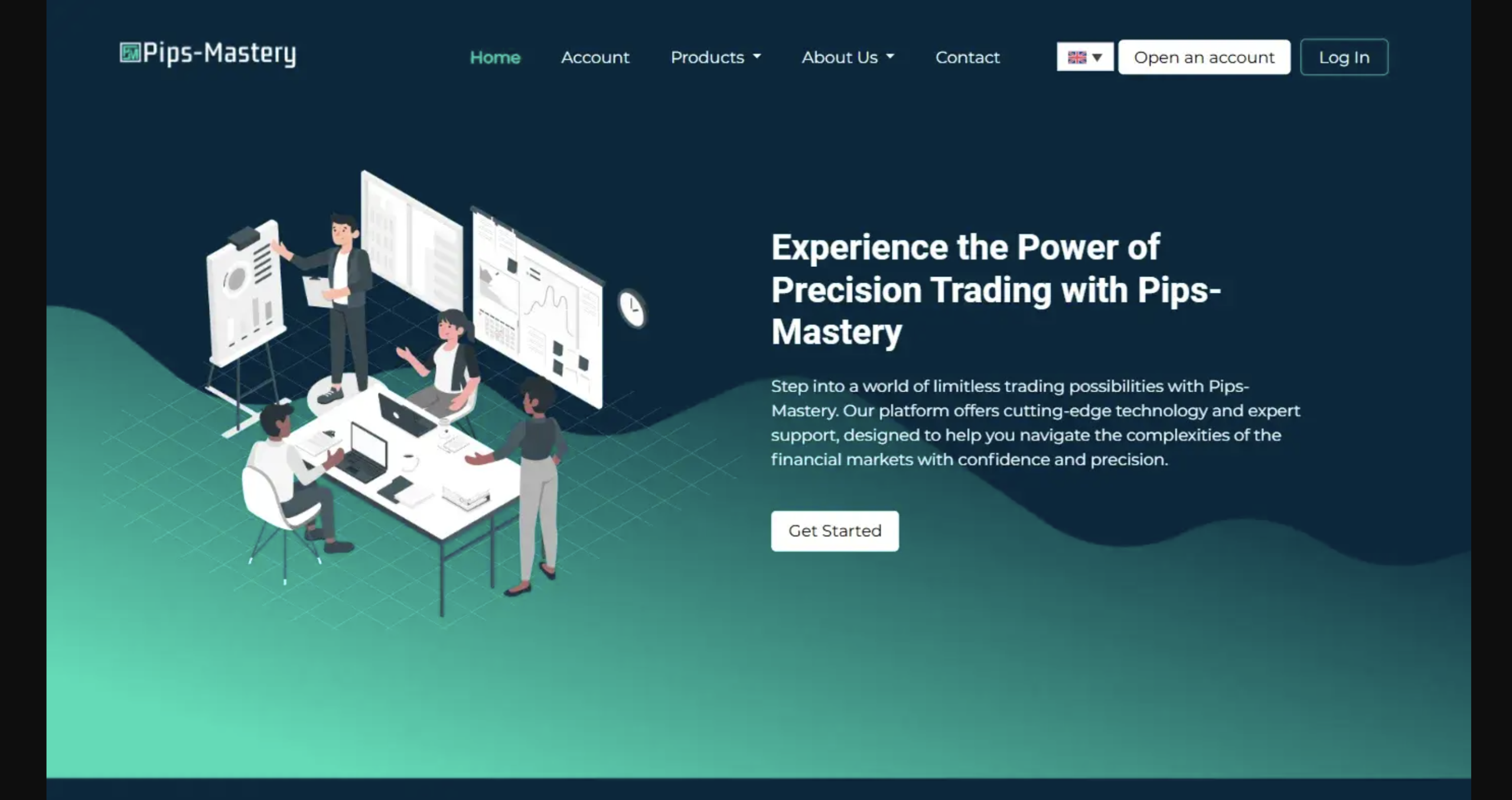 Screenshot of the fraudulent trading platform Pips-Mastery, showcasing its misleading marketing. 