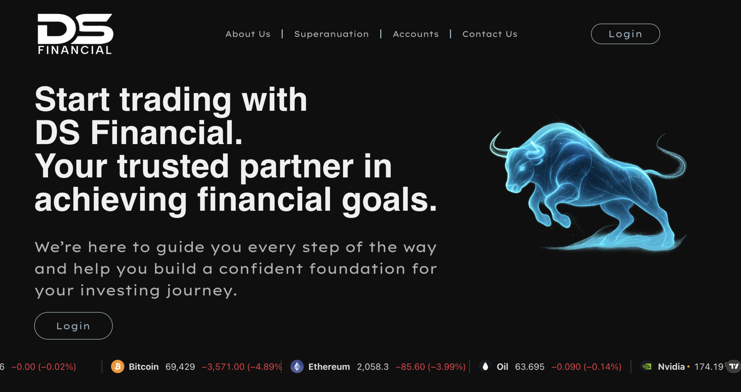 Screenshot of the fraudulent trading platform DS Financial, showcasing its misleading marketing