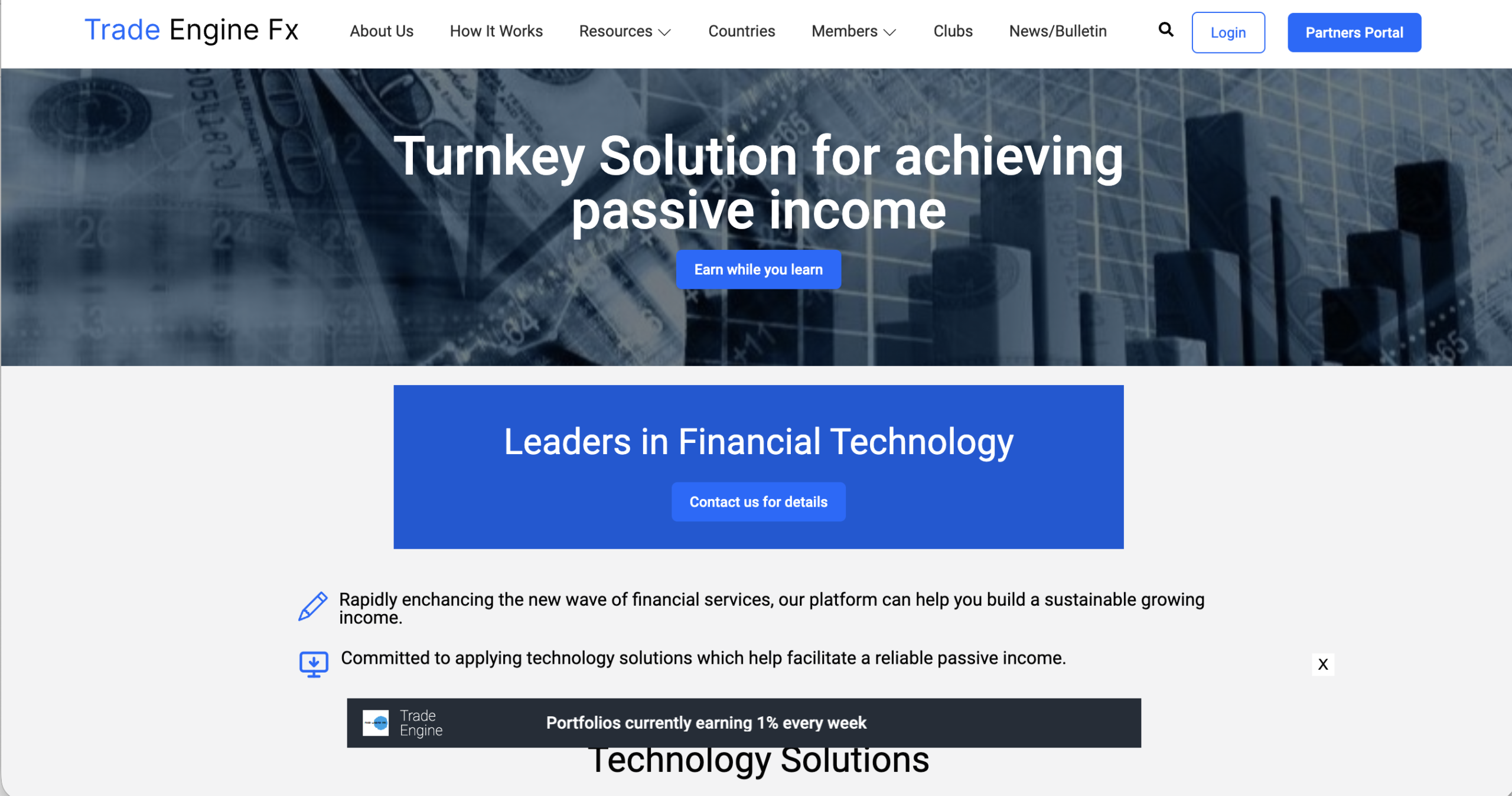tradeenginefx.com Screenshot of the fraudulent trading platform Trade Engine FX, showcasing its misleading marketing.