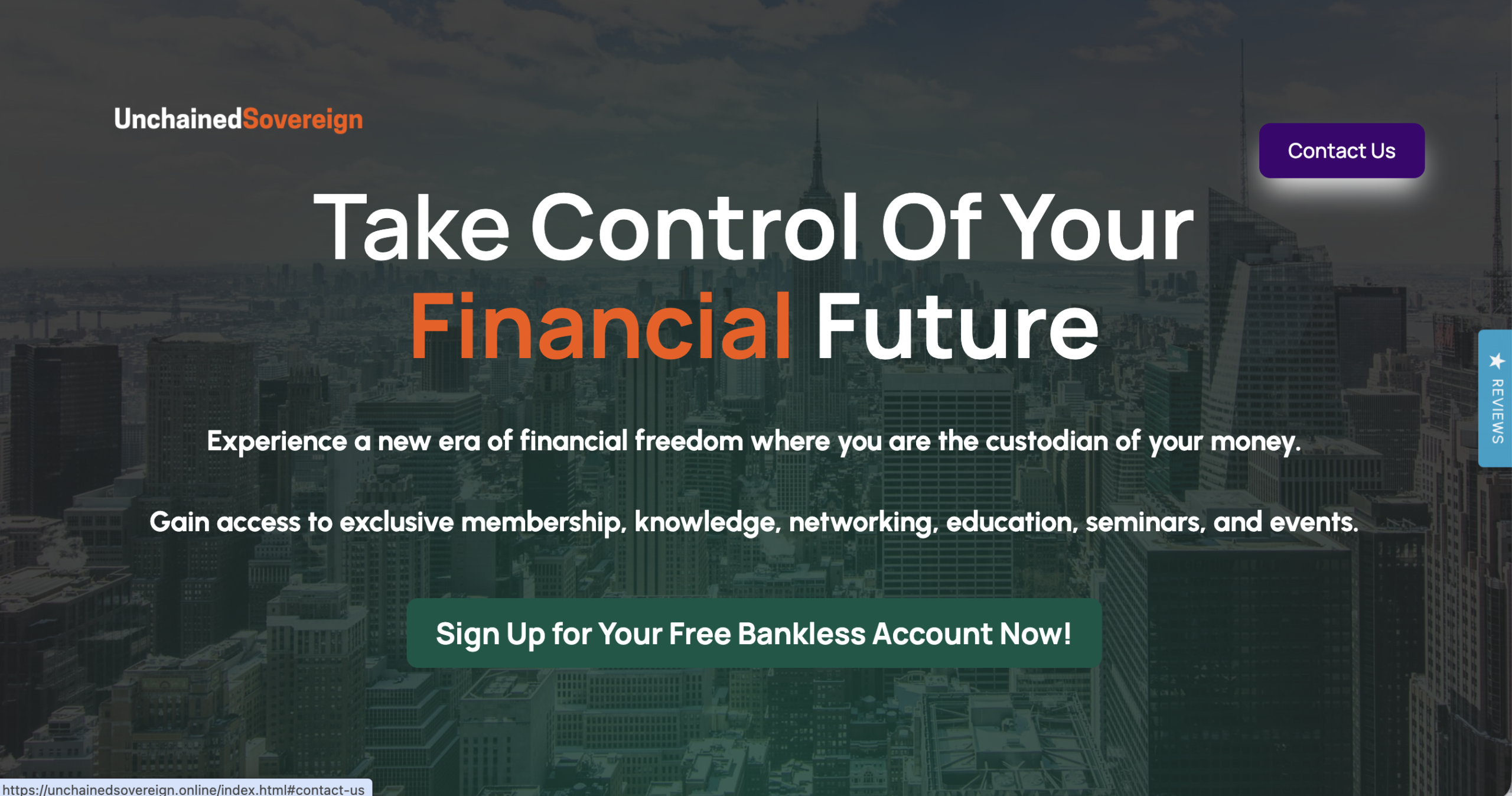 Screenshot of the fraudulent trading platform Unchained Sovereign, showcasing its misleading marketing.