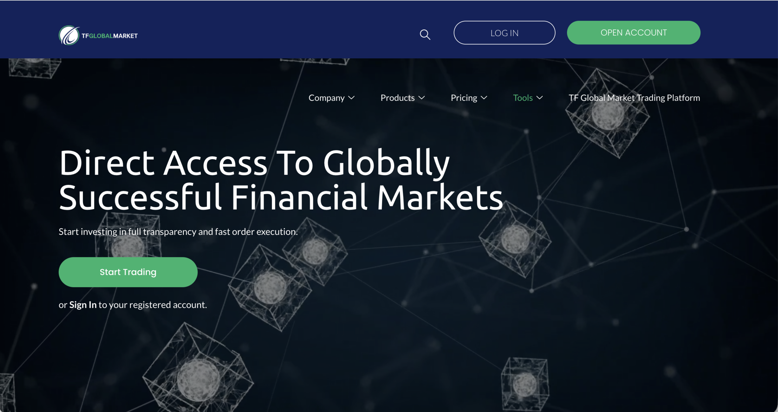 Screenshot of the fraudulent trading platform TF Global Market, showcasing its misleading marketing.