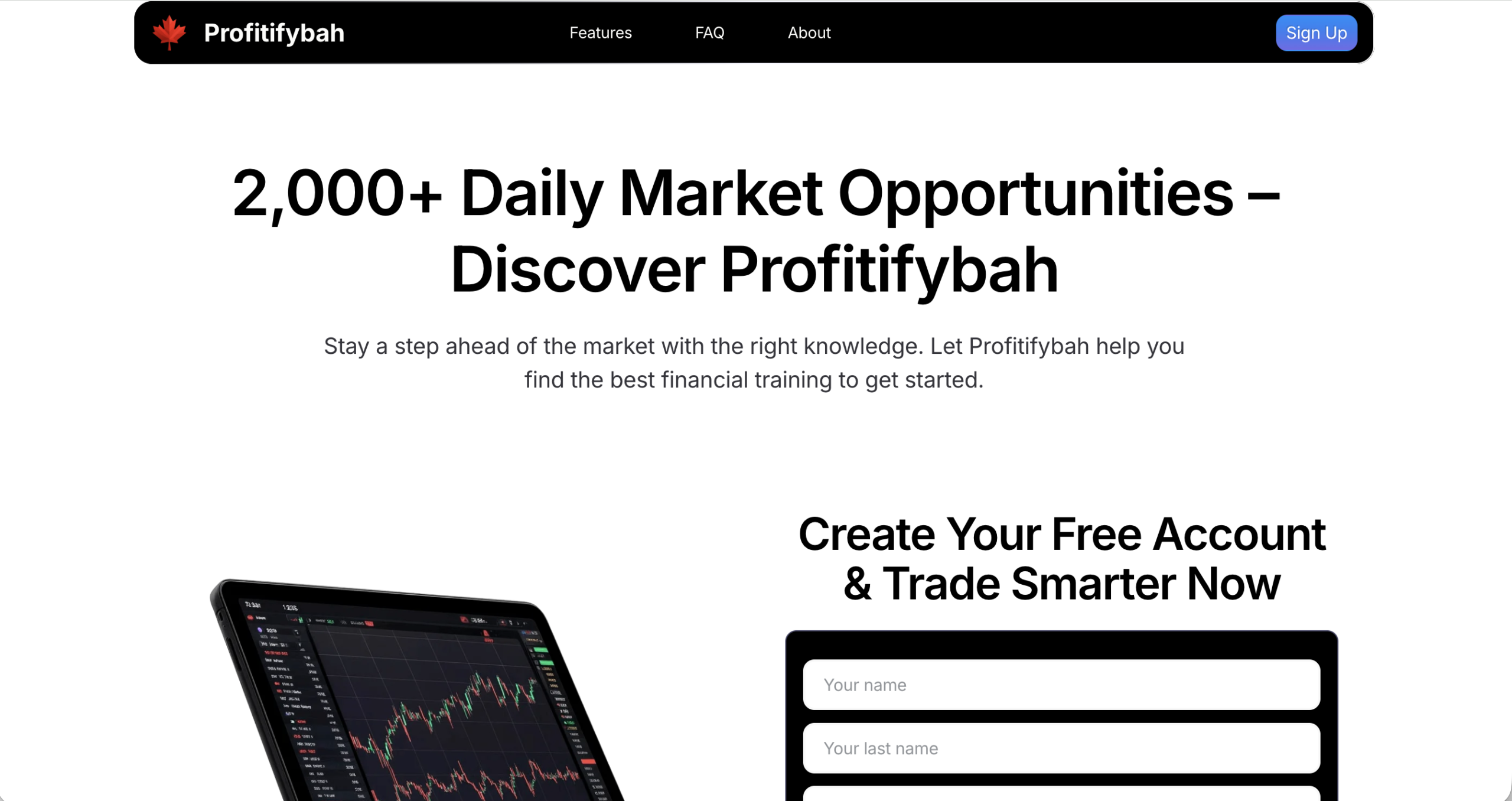 Screenshot of the fraudulent trading platform Profitbah, showcasing its misleading marketing.