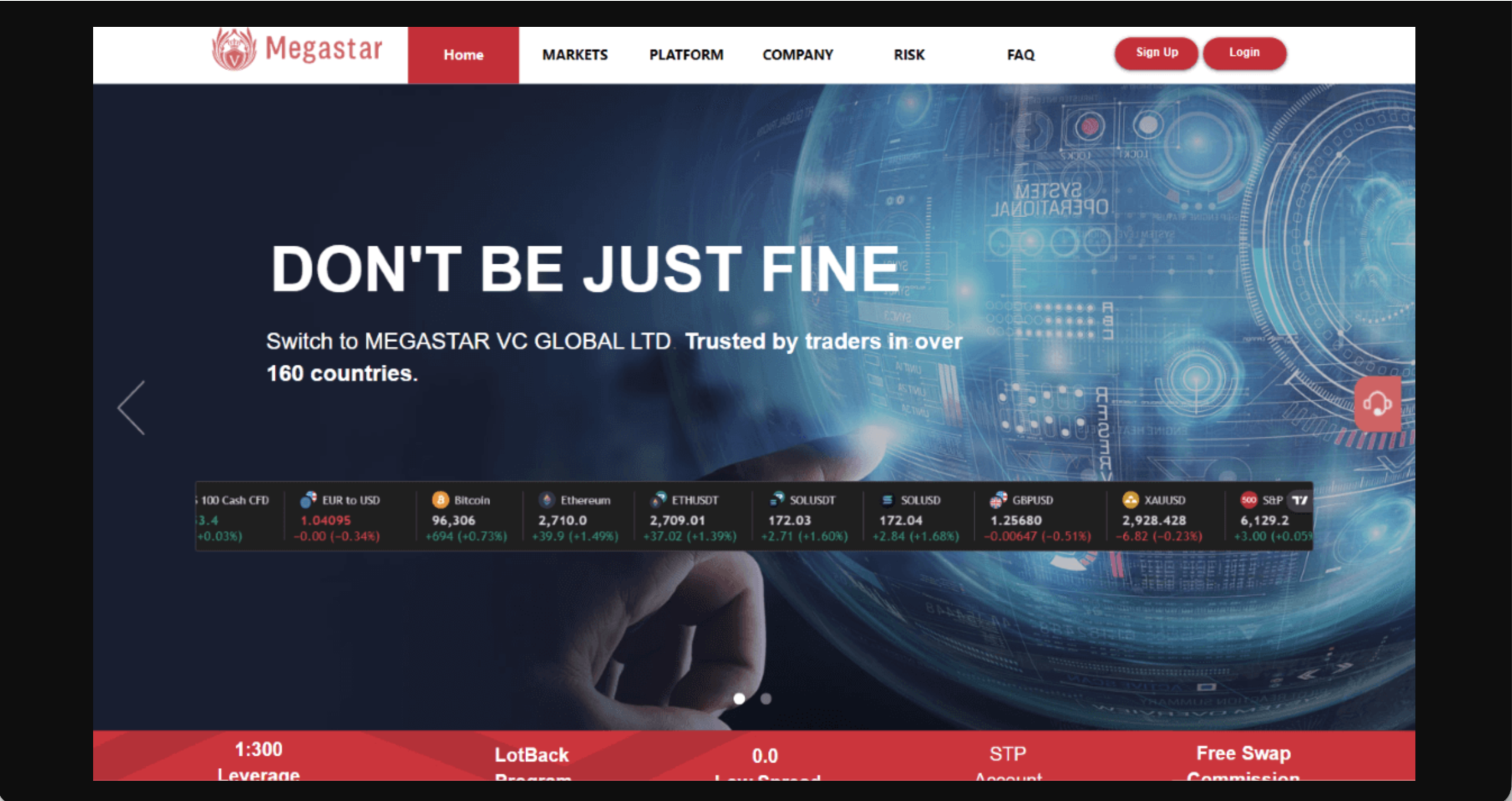 Screenshot of the fraudulent trading platform Megastar Vc Global Ltd, showcasing its misleading marketing.