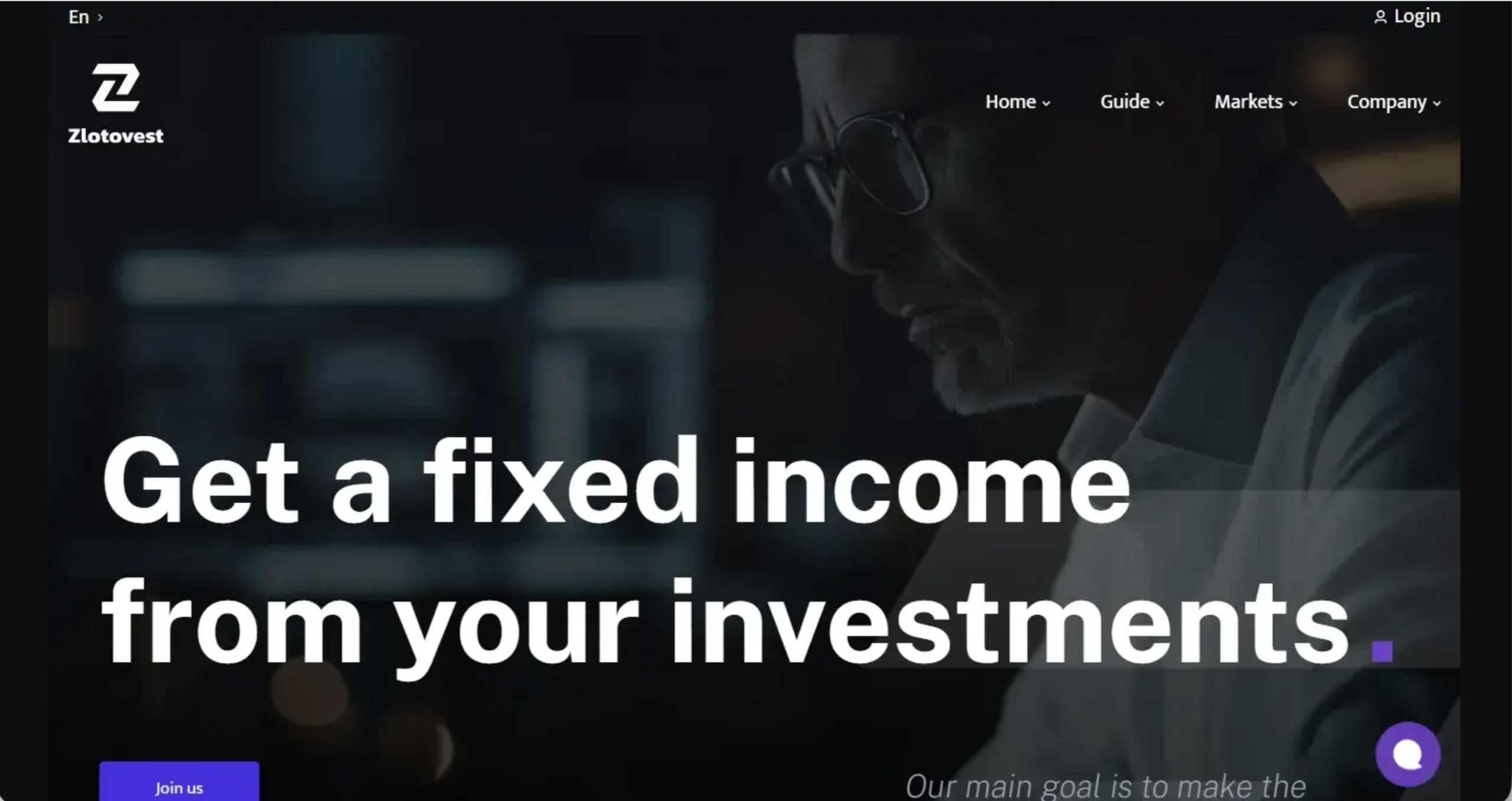 Screenshot of the fraudulent trading platform Zlotovest, showcasing its misleading marketing. 