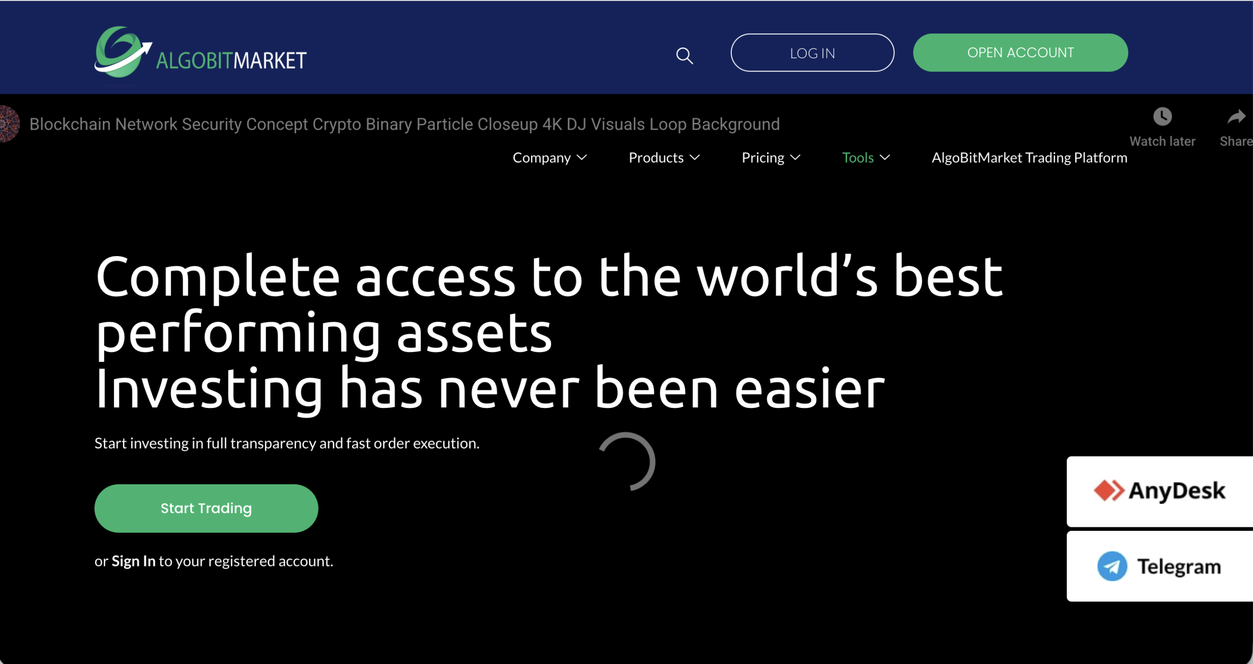 Screenshot of the fraudulent trading platform AlgoBitMarket, showcasing its misleading marketing.