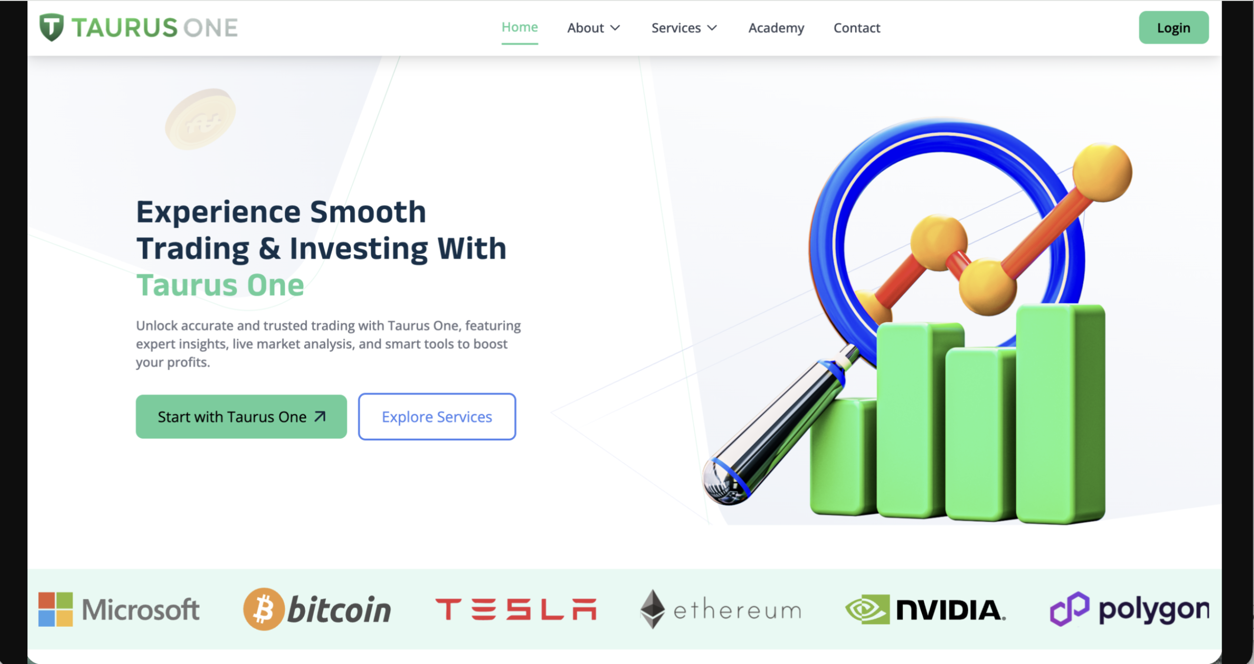 Screenshot of the fraudulent trading platform Taurus One, showcasing its misleading marketing.