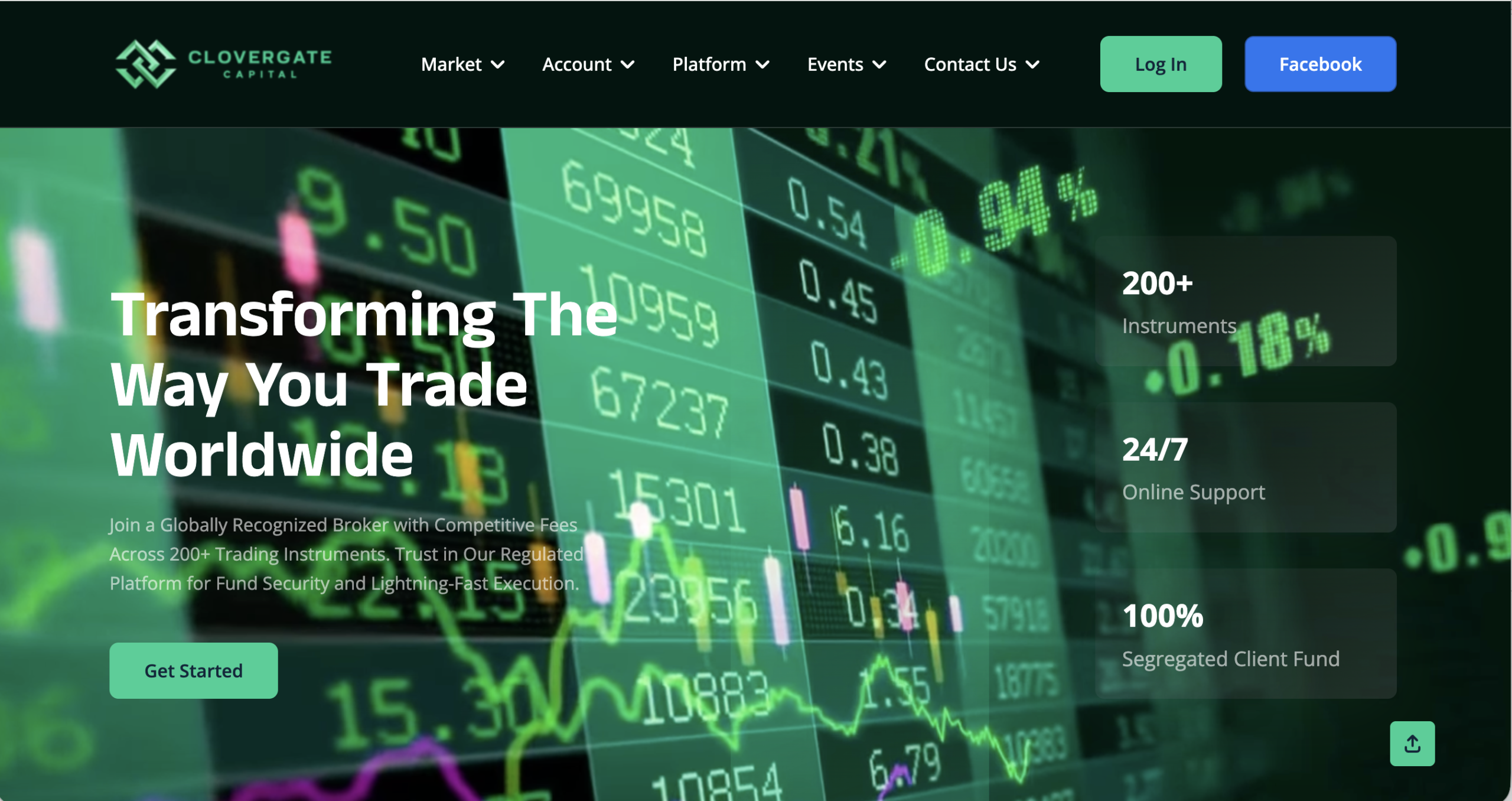 Screenshot of the fraudulent trading platform Clovergate Capital, showcasing its misleading marketing.