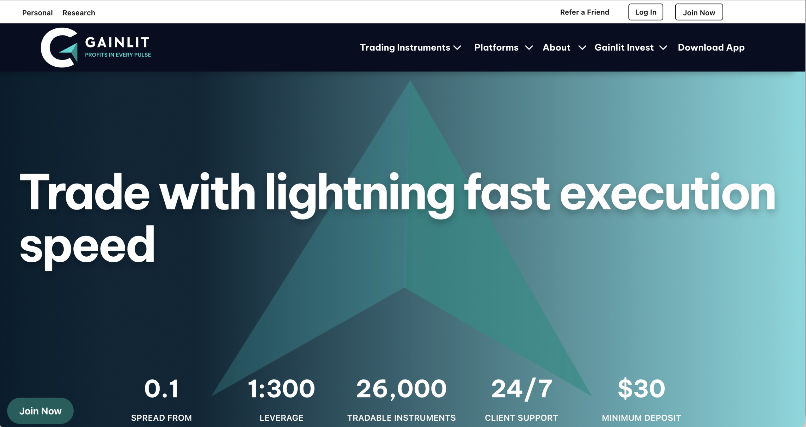 Screenshot of the fraudulent trading platform Gainlit, showcasing its misleading marketing.