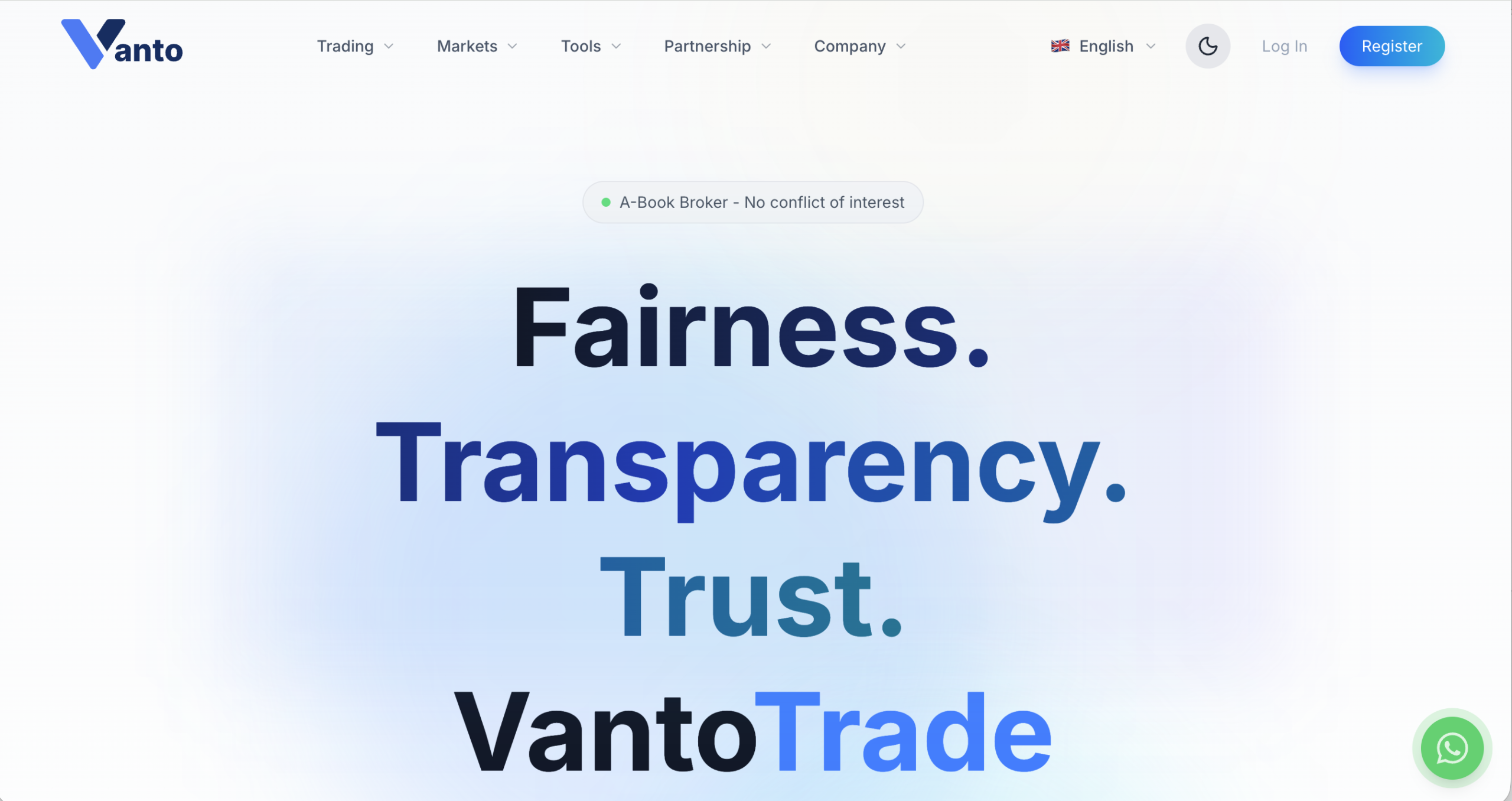 vantotrade.com Screenshot of the fraudulent trading platform VantoFX, showcasing its misleading marketing.