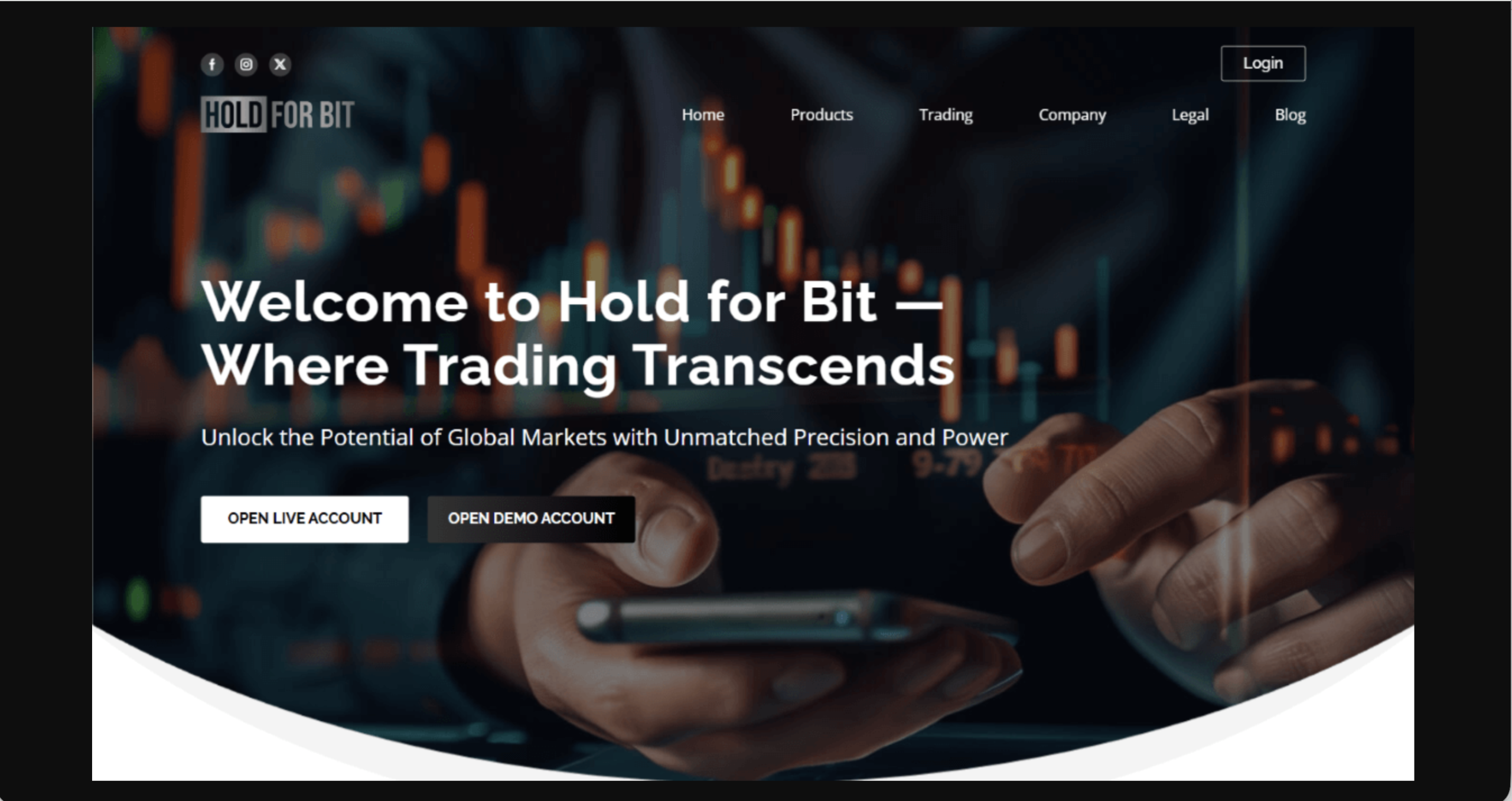 Screenshot of the fraudulent trading platform Hold for Bit, showcasing its misleading marketing.