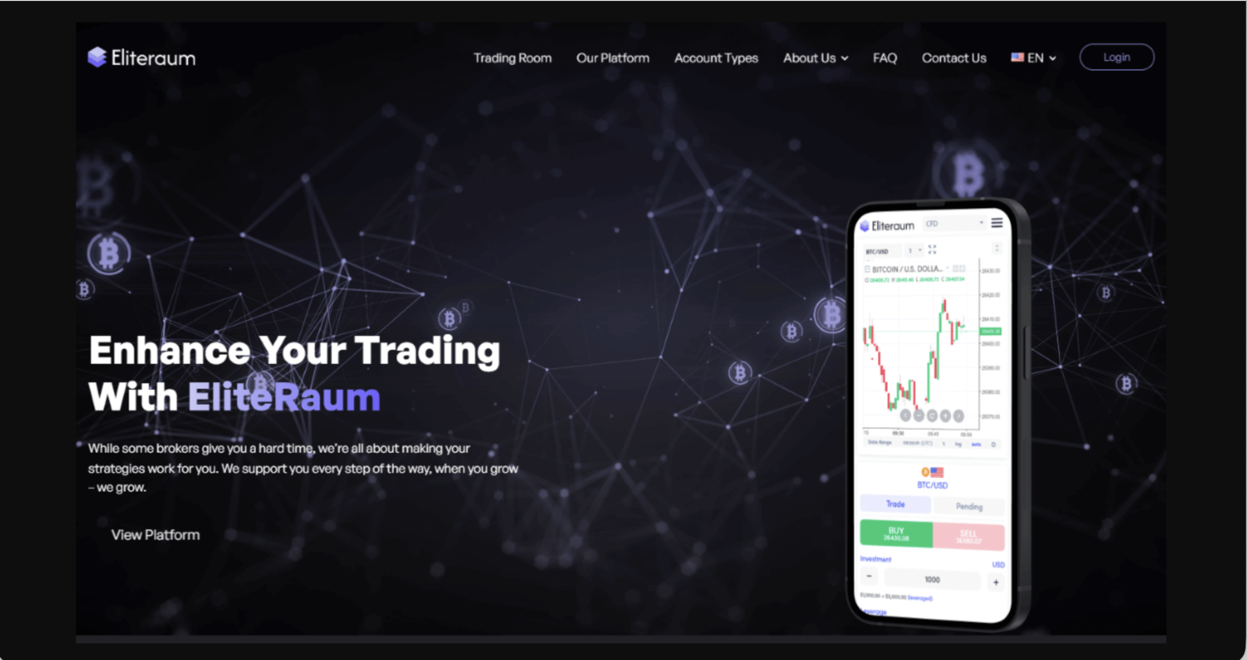 Screenshot of the fraudulent trading platform EliteRaum, showcasing its misleading marketing.