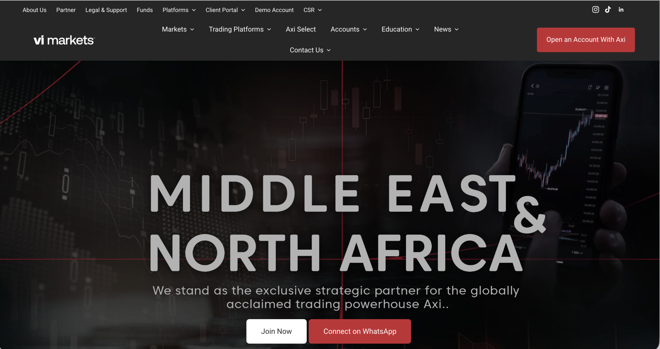 vimarkets.com Screenshot of the fraudulent trading platform VI Markets, showcasing its misleading marketing.