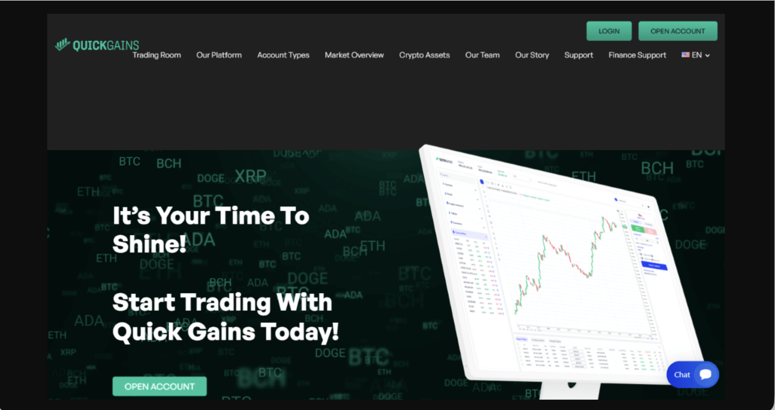 quick-gains.com Screenshot of the fraudulent trading platform Quick Gains, showcasing its misleading marketing.