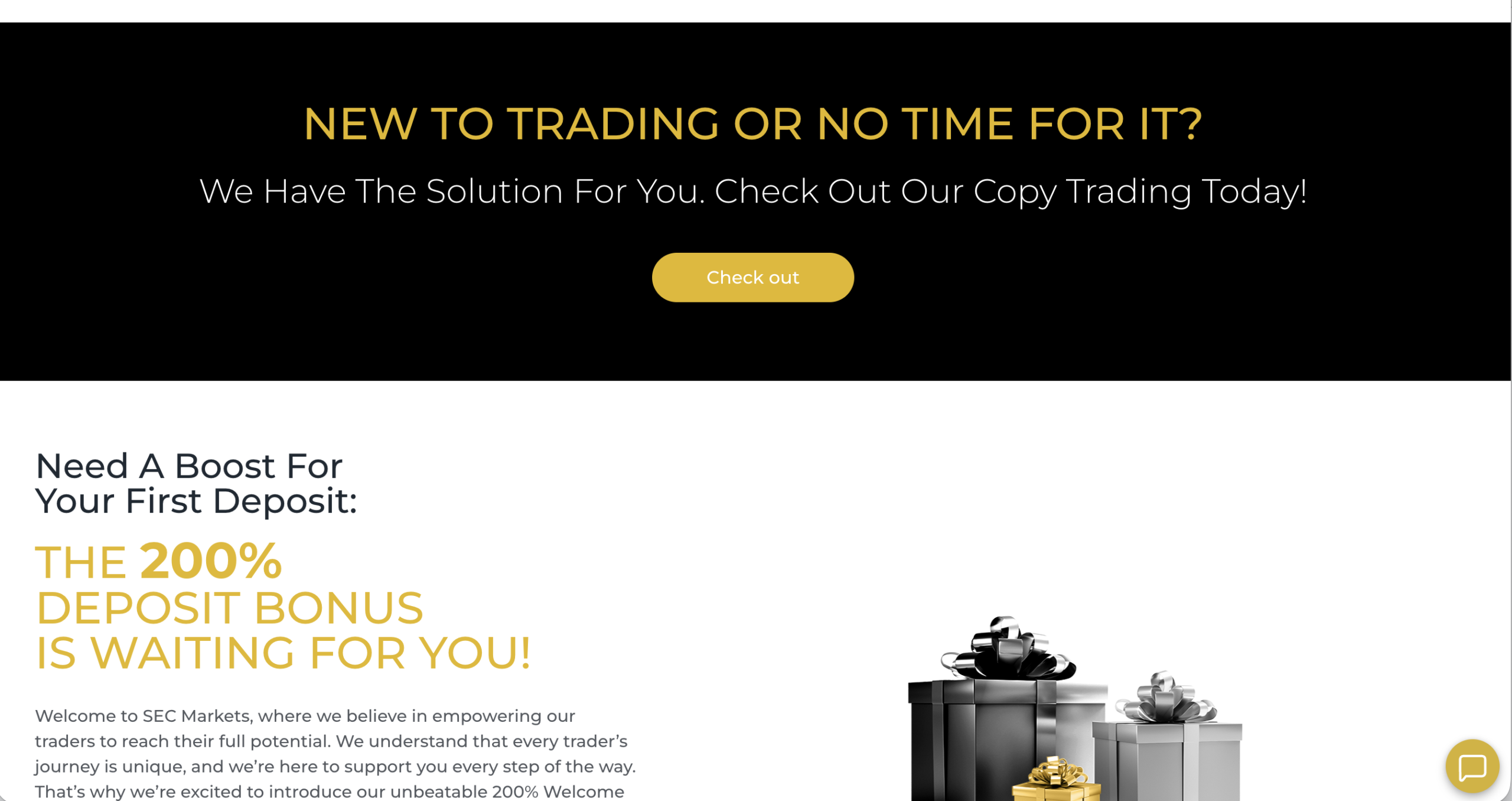 Screenshot of the fraudulent trading platform SEC Markets, showcasing its misleading marketing. 