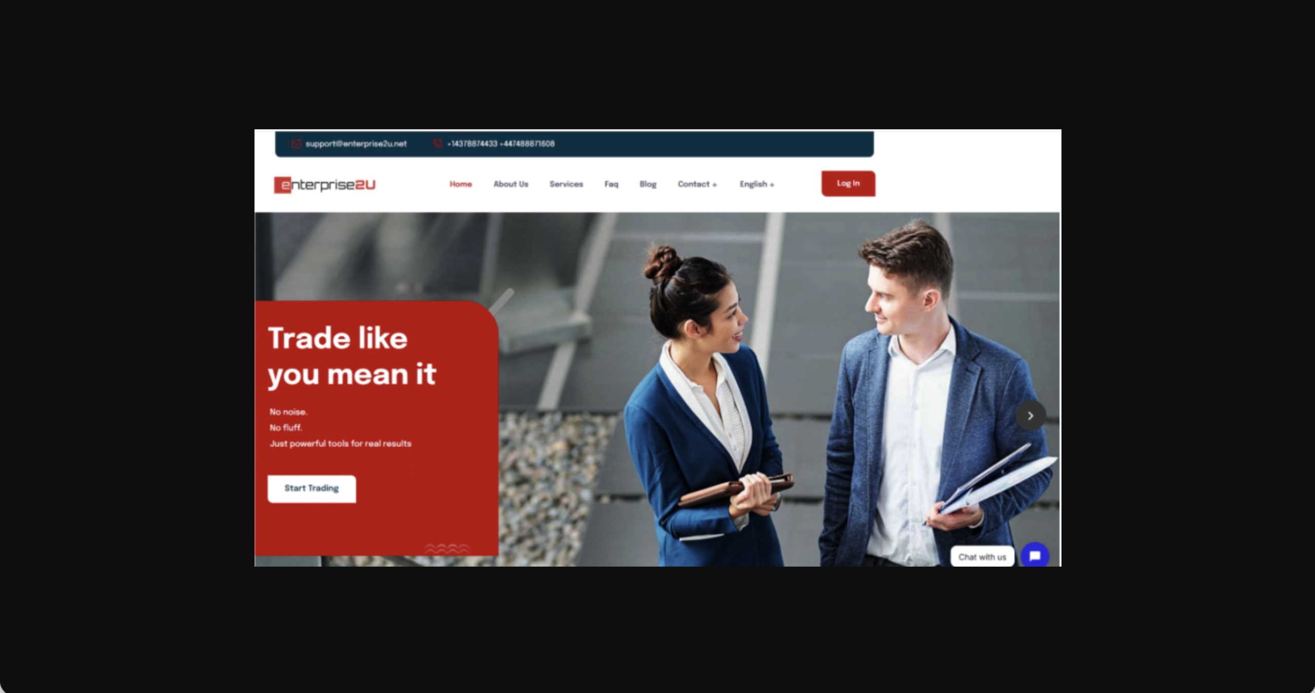 enterprise2u Screenshot of the fraudulent trading platform Enterprise2u, showcasing its misleading marketing.
