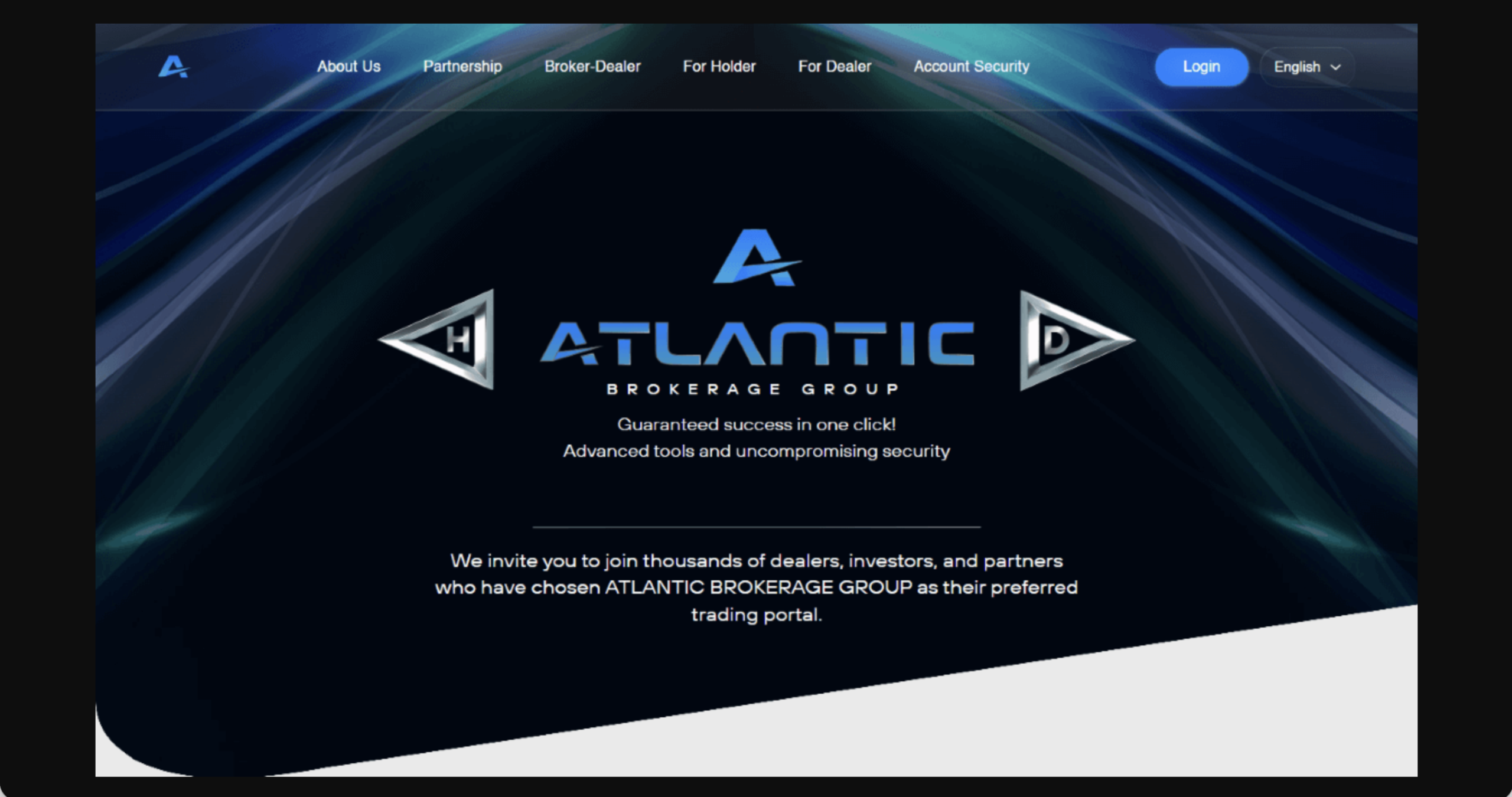 atlantic.broker Screenshot of the fraudulent trading platform Atlantic Brokerage Group, showcasing its misleading marketing.