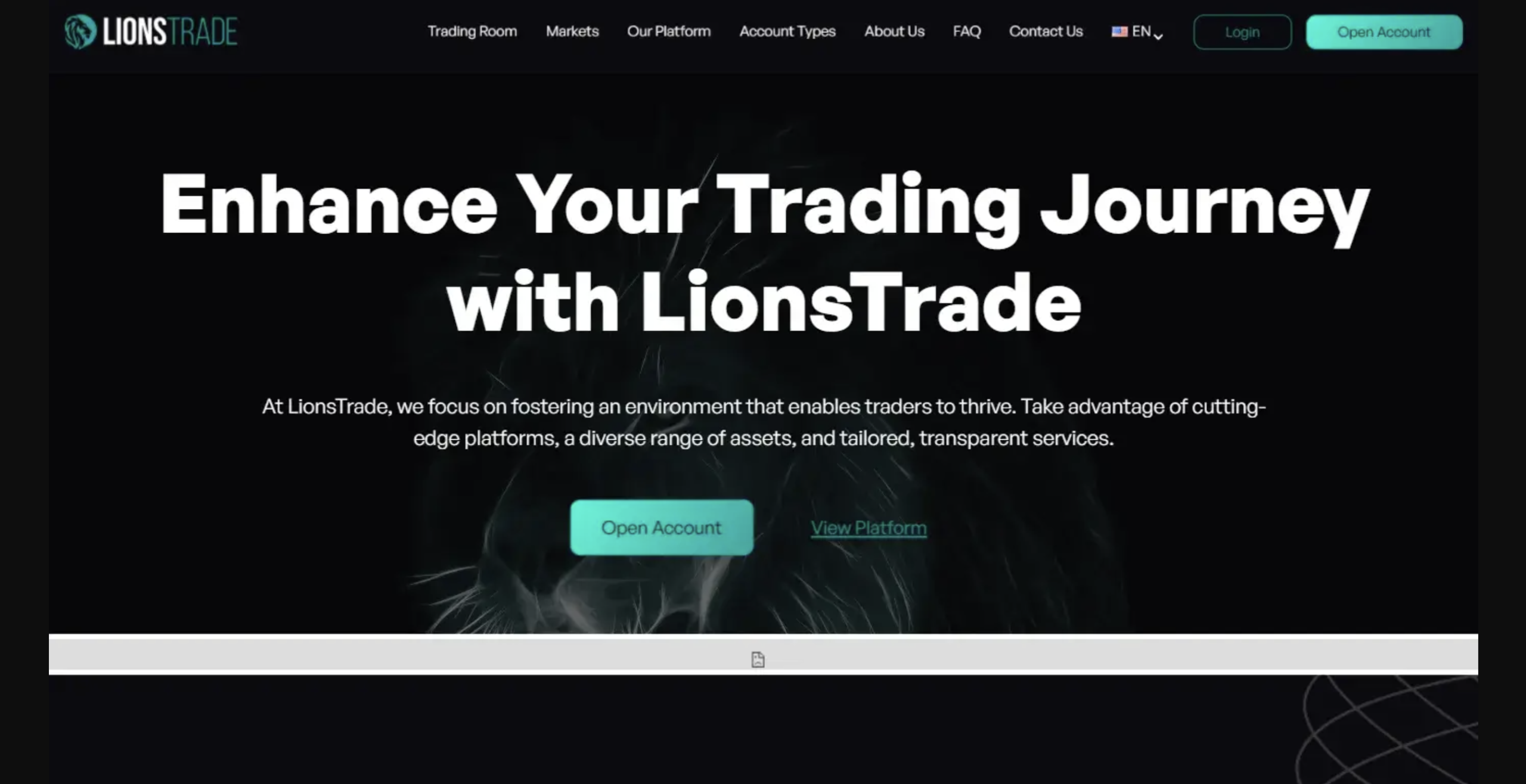 Screenshot of the fraudulent trading platform LionsTrade, showcasing its misleading marketing