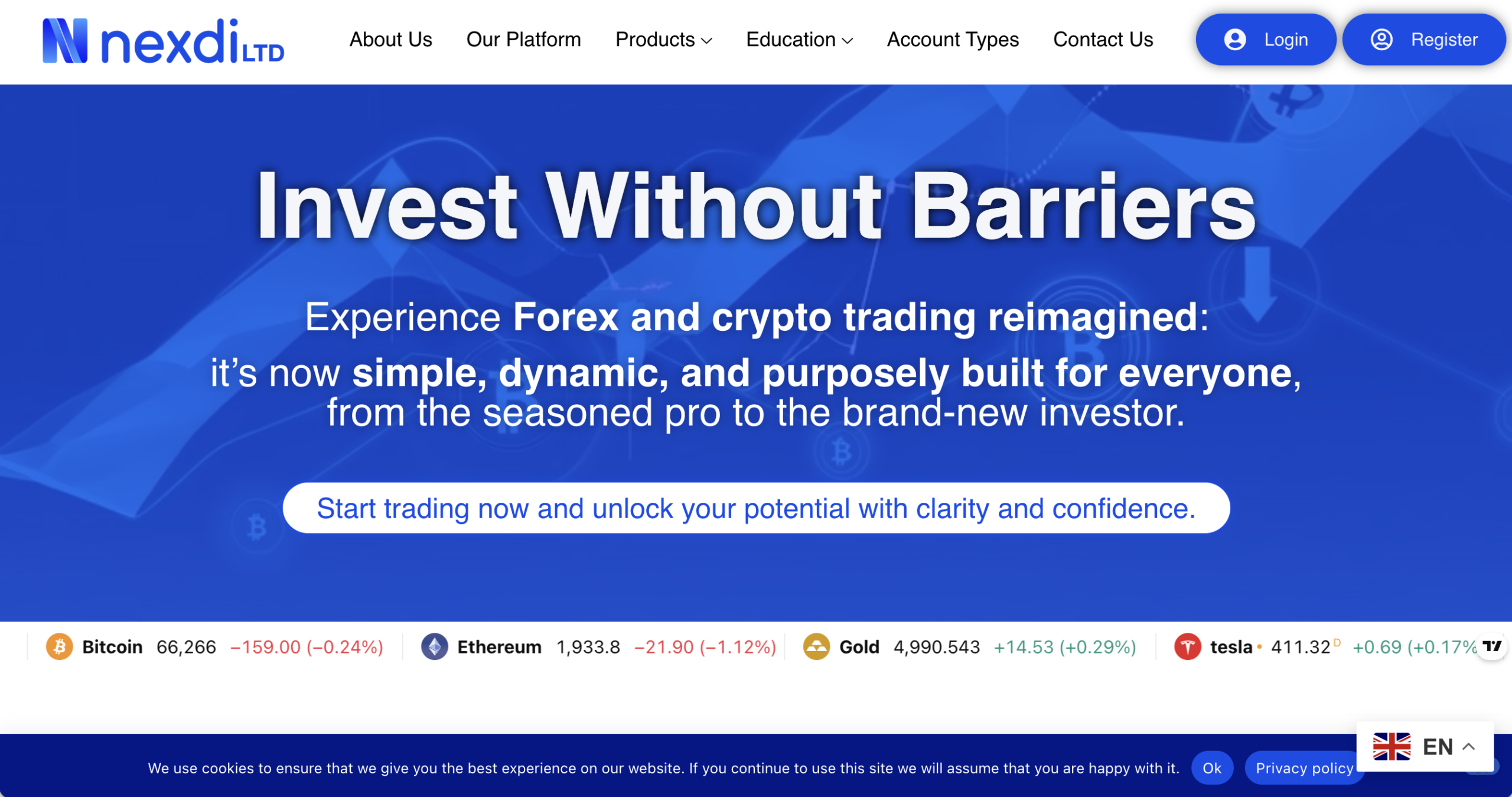 nexdiltd.com Screenshot of the fraudulent trading platform Nexdi, showcasing its misleading marketing.