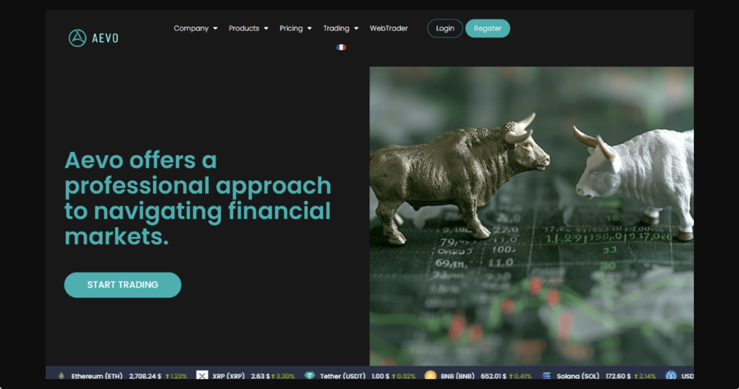 Screenshot of the fraudulent trading platform Aevo, showcasing its misleading marketing.