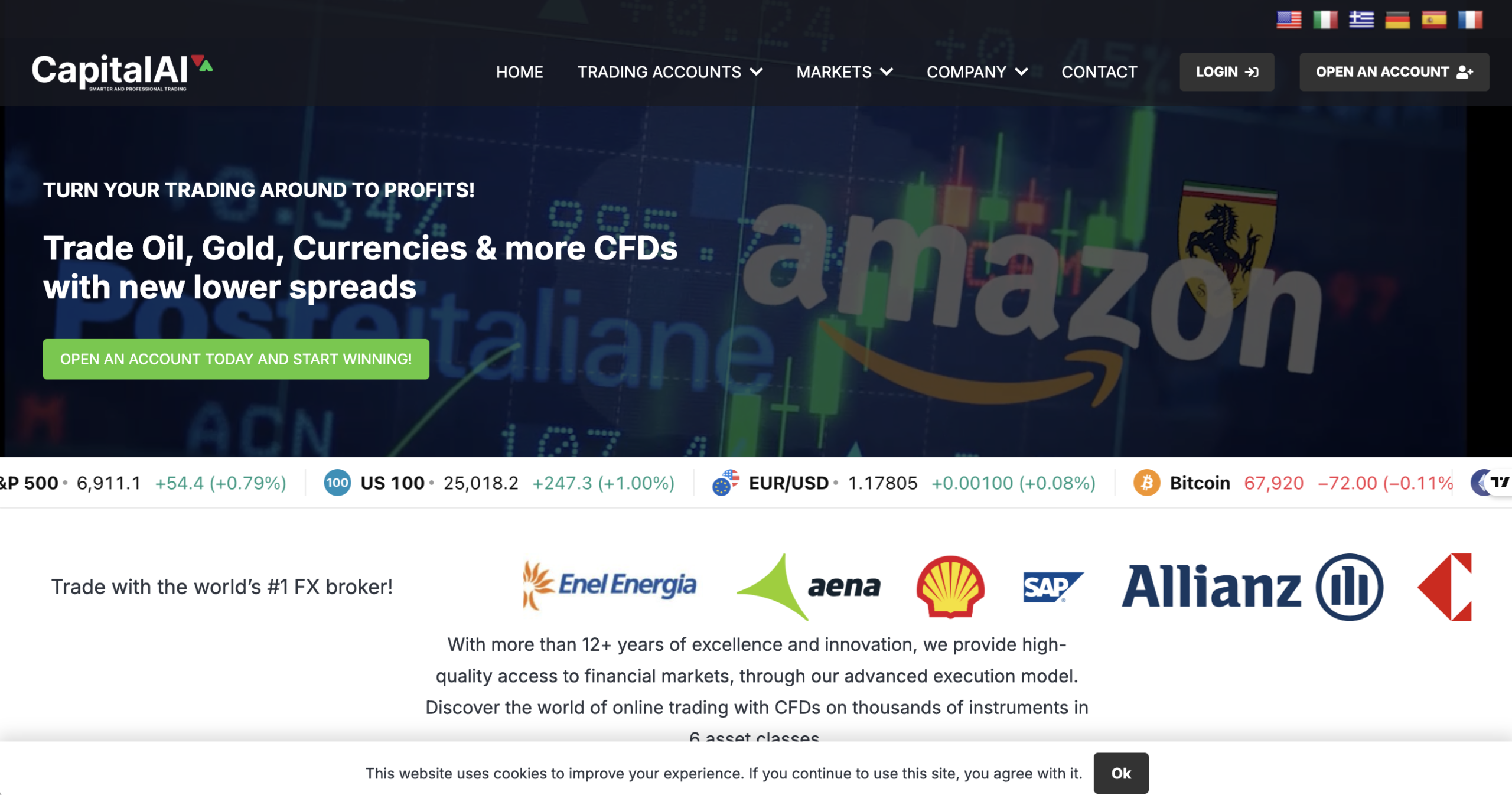 Screenshot of the fraudulent trading platform CapitalAI, showcasing its misleading marketing.