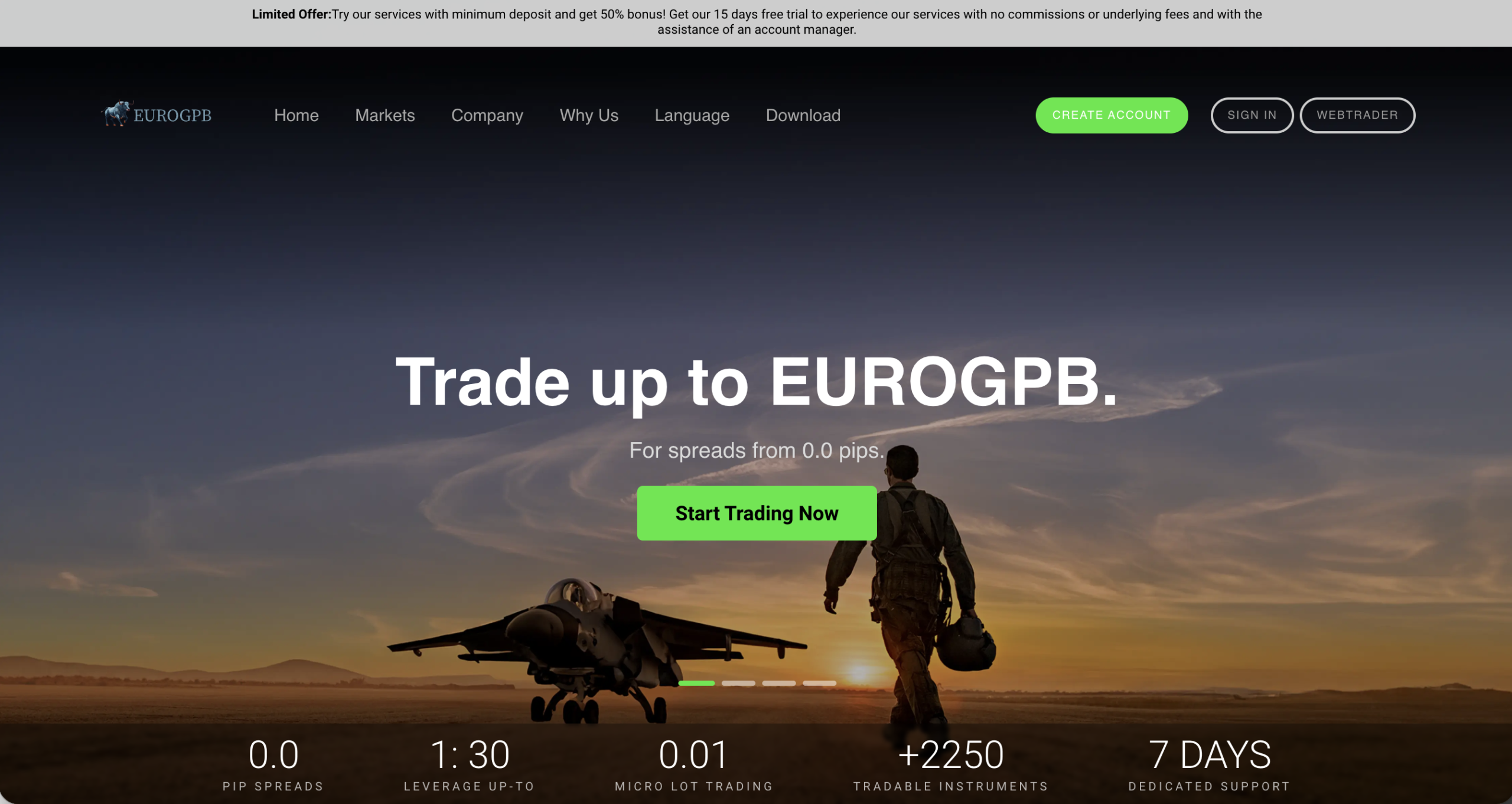Screenshot of the fraudulent trading platform Eurogpb, showcasing its misleading marketing.