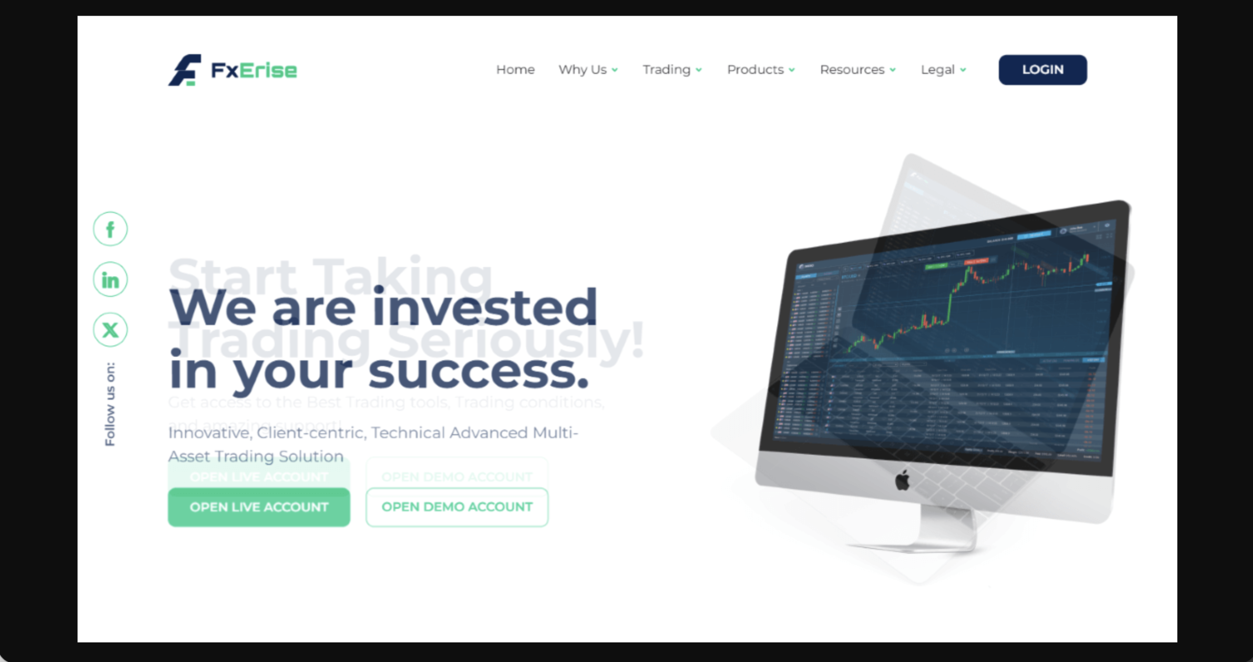 Screenshot of the fraudulent trading platform FxErise, showcasing its misleading marketing.