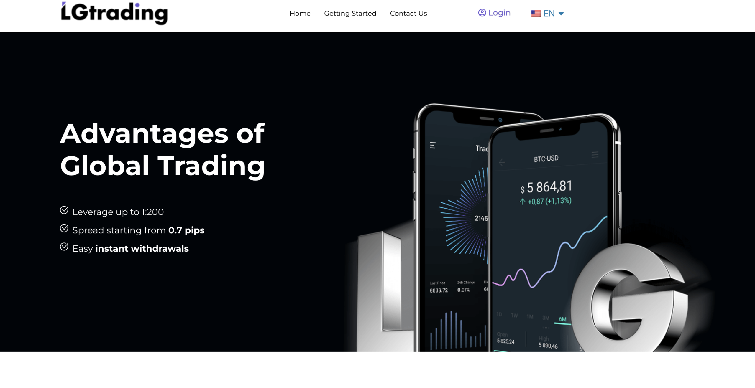 Screenshot of the fraudulent trading platform LGTrading, showcasing its misleading marketing.