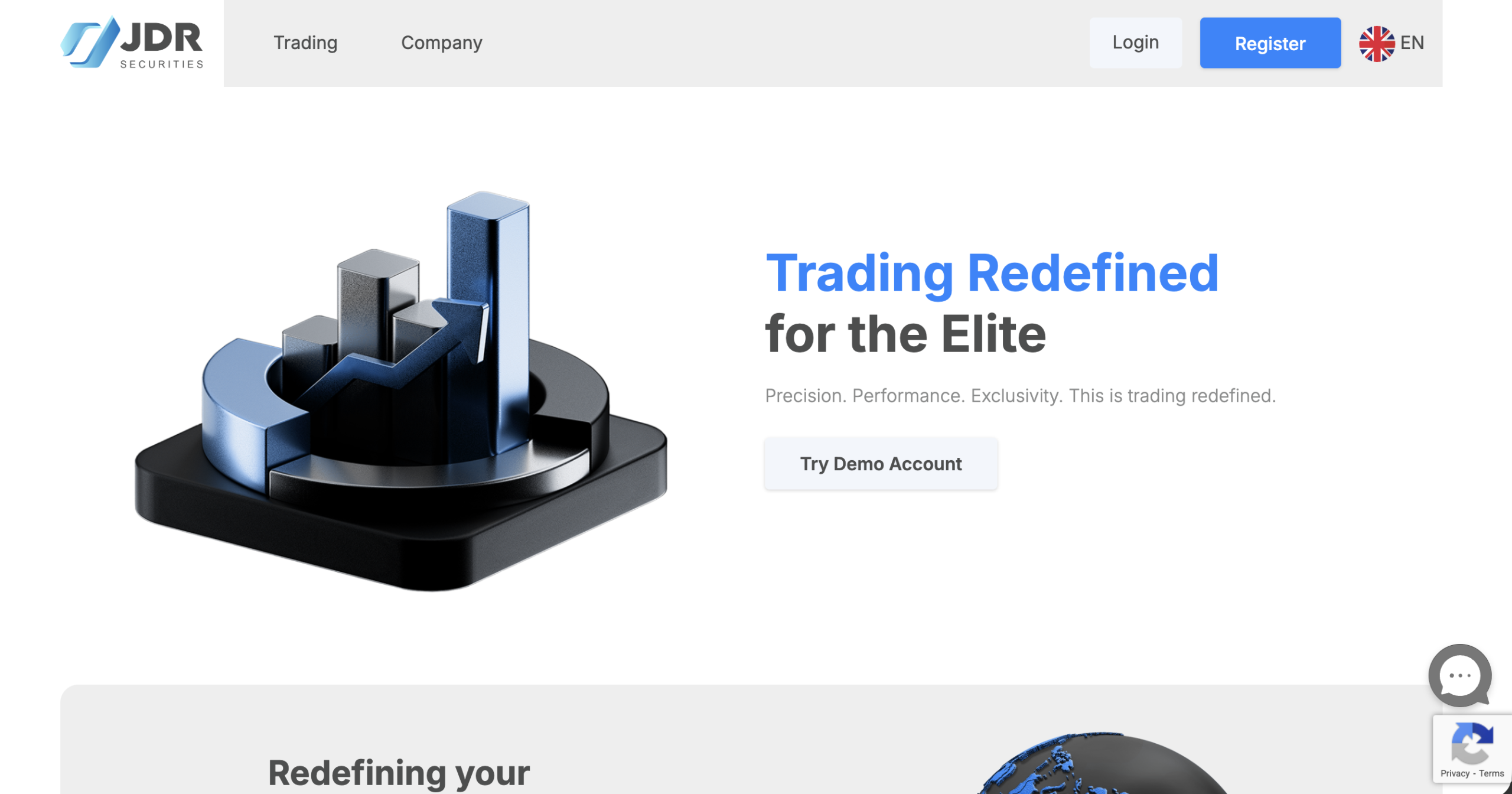 Screenshot of the fraudulent trading platform JDR Securities, showcasing its misleading marketing.