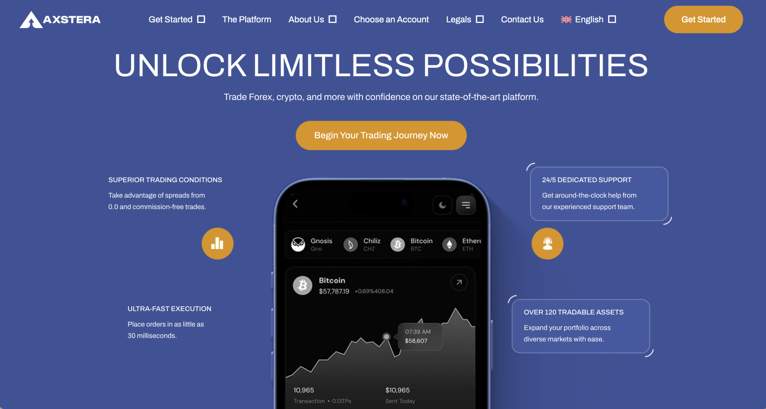 Screenshot of the fraudulent trading platform Axstera, showcasing its misleading marketing.