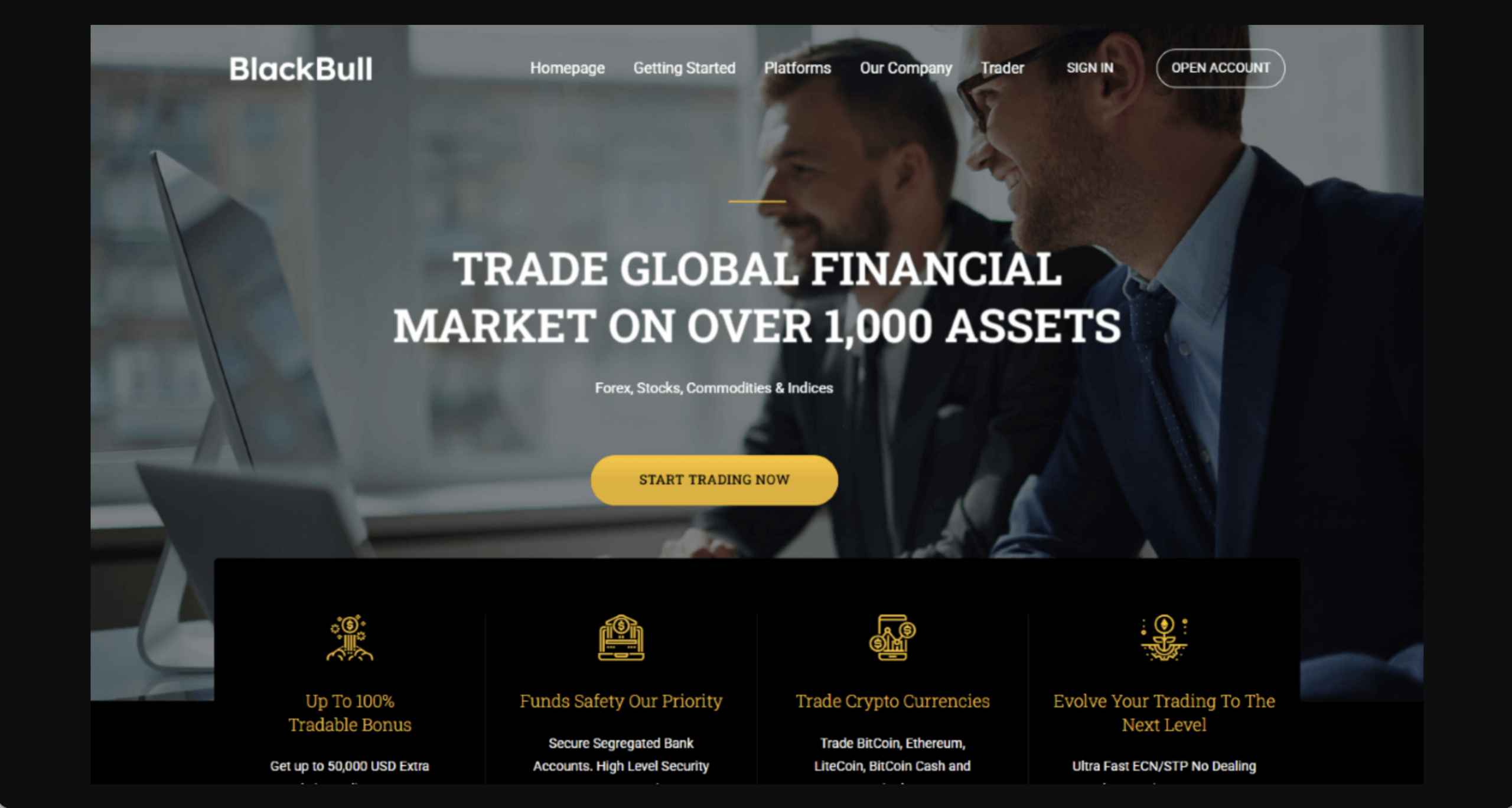 Screenshot of the fraudulent trading platform BlackBull Markets, showcasing its misleading marketing.