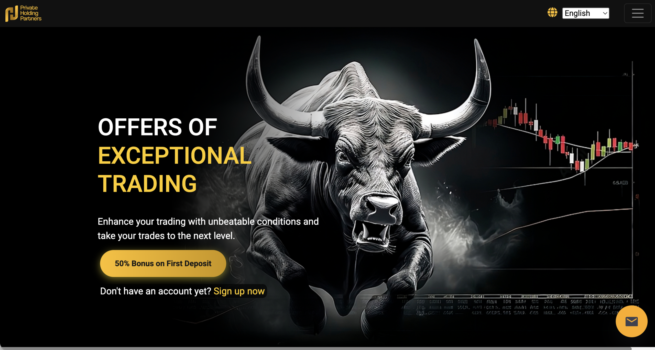 Screenshot of the fraudulent trading platform Private Holding Partners, showcasing its misleading marketing. 