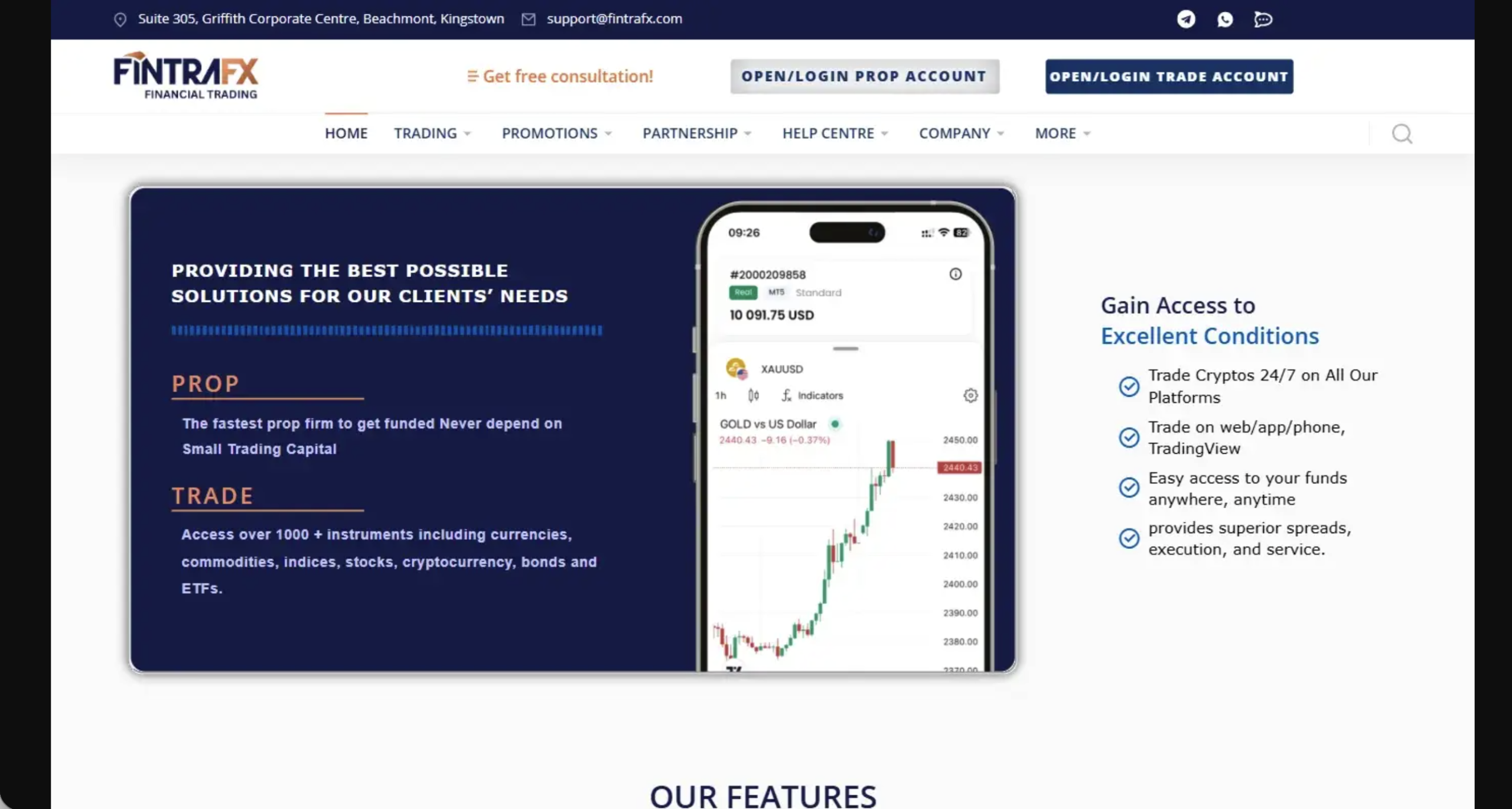 Screenshot of the fraudulent trading platform FinTraFX, showcasing its misleading marketing. 