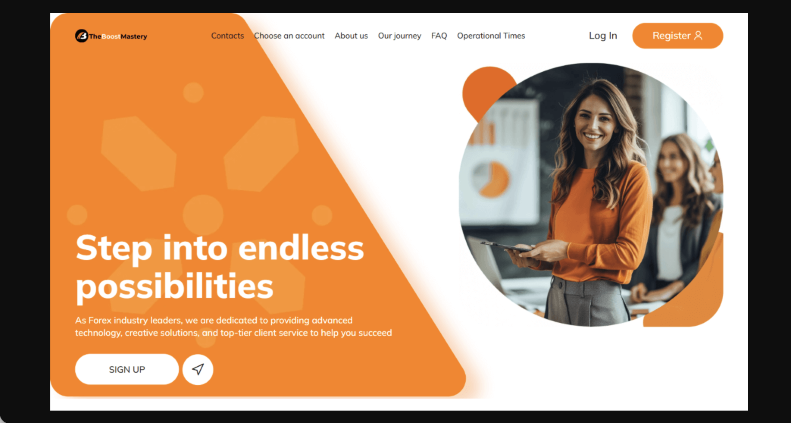 Screenshot of the fraudulent trading platform TheBoostMastery, showcasing its misleading marketing.