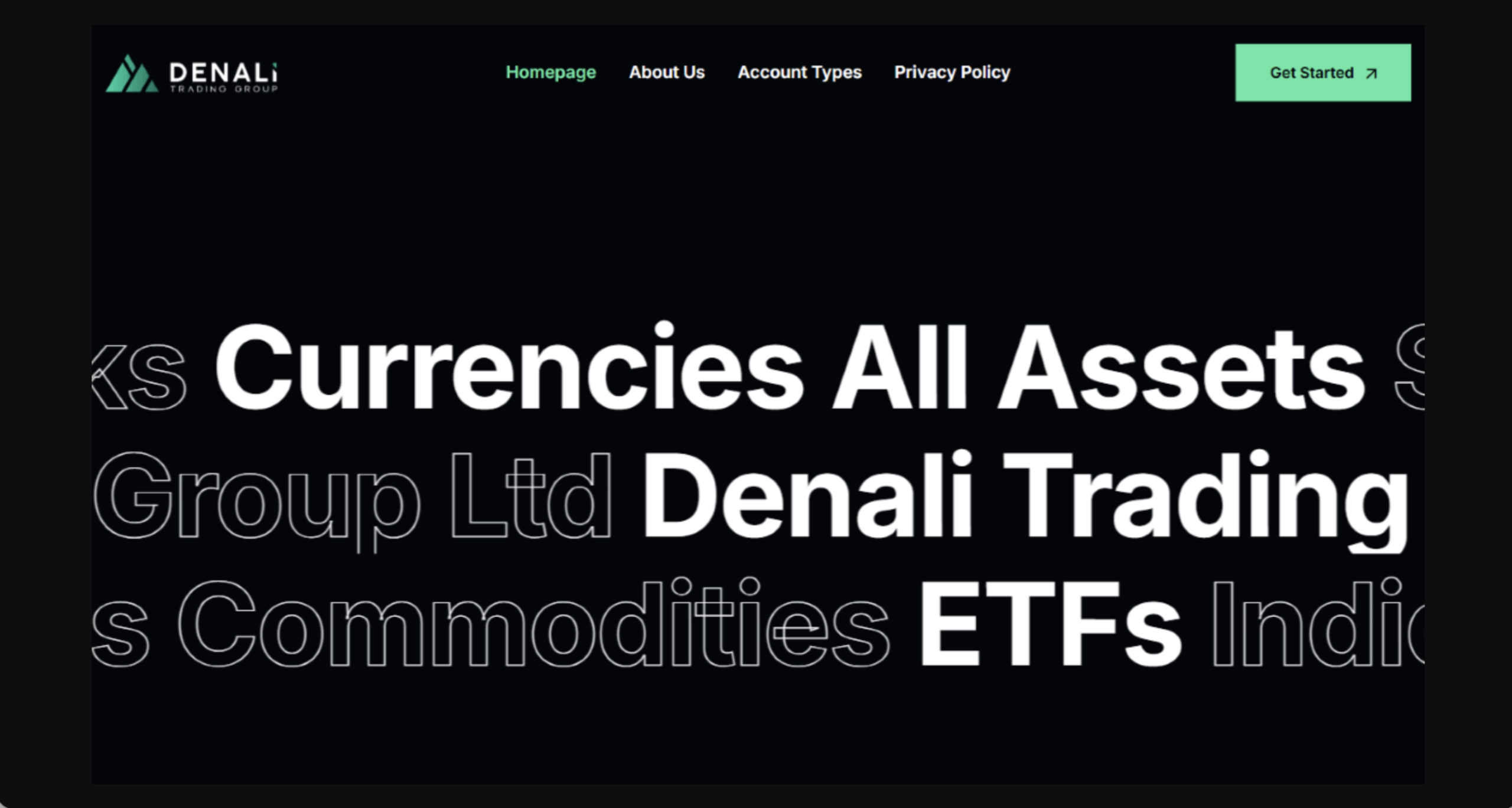 Screenshot of the fraudulent trading platform Denali Trading Group Ltd, showcasing its misleading marketing.