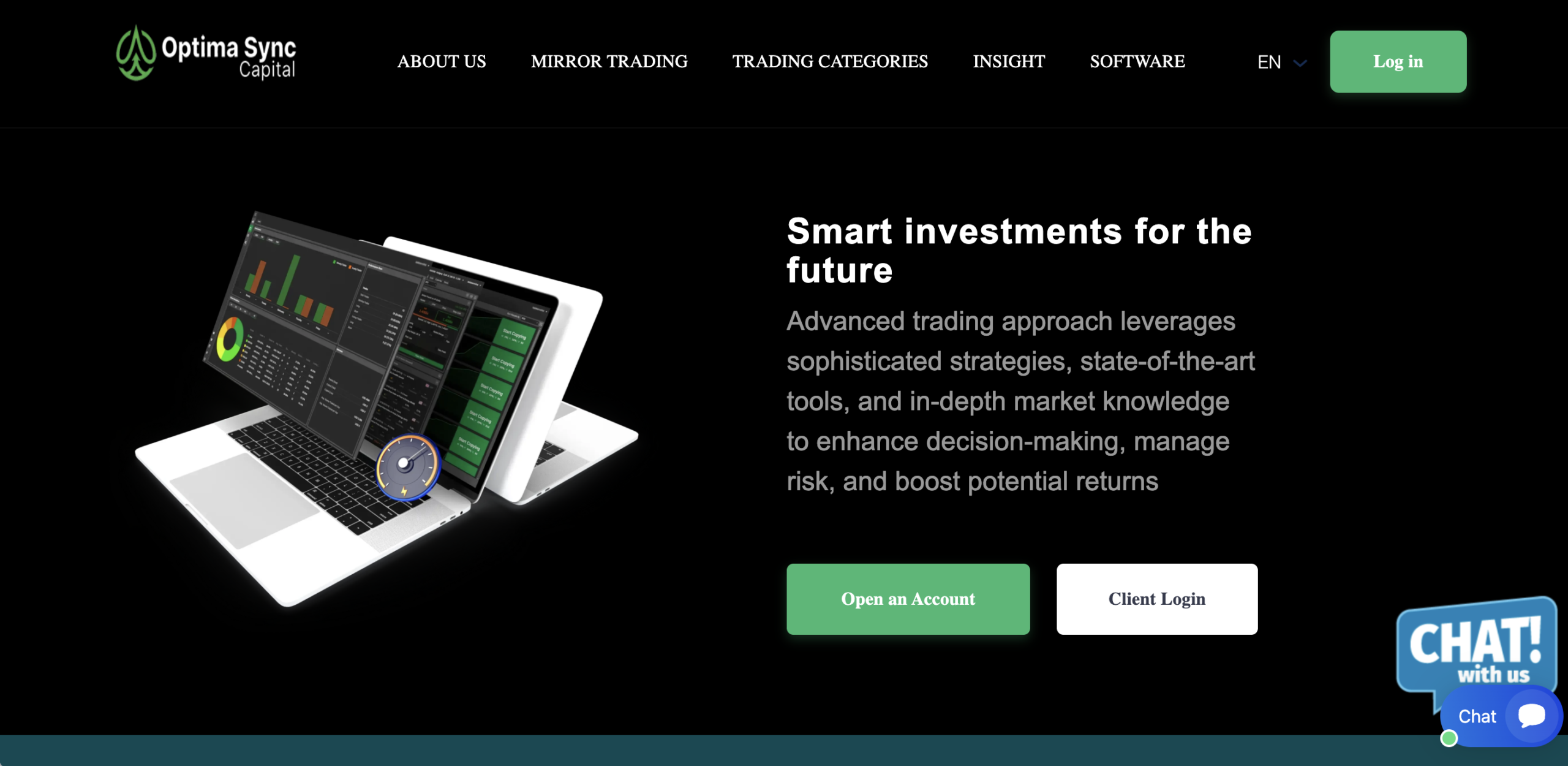 Screenshot of the fraudulent trading platform OptimaSync Capital, showcasing its misleading marketing.