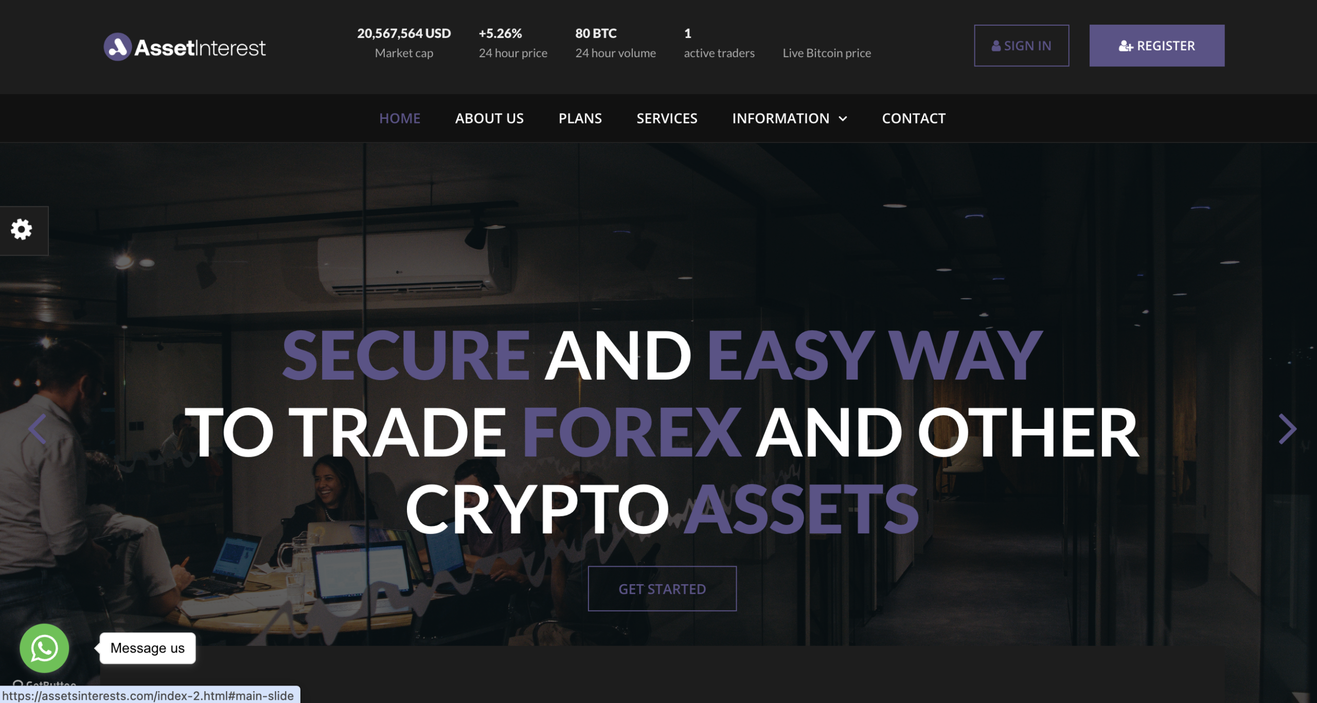 Screenshot of the fraudulent trading platform Assets Interests, showcasing its misleading marketing.
