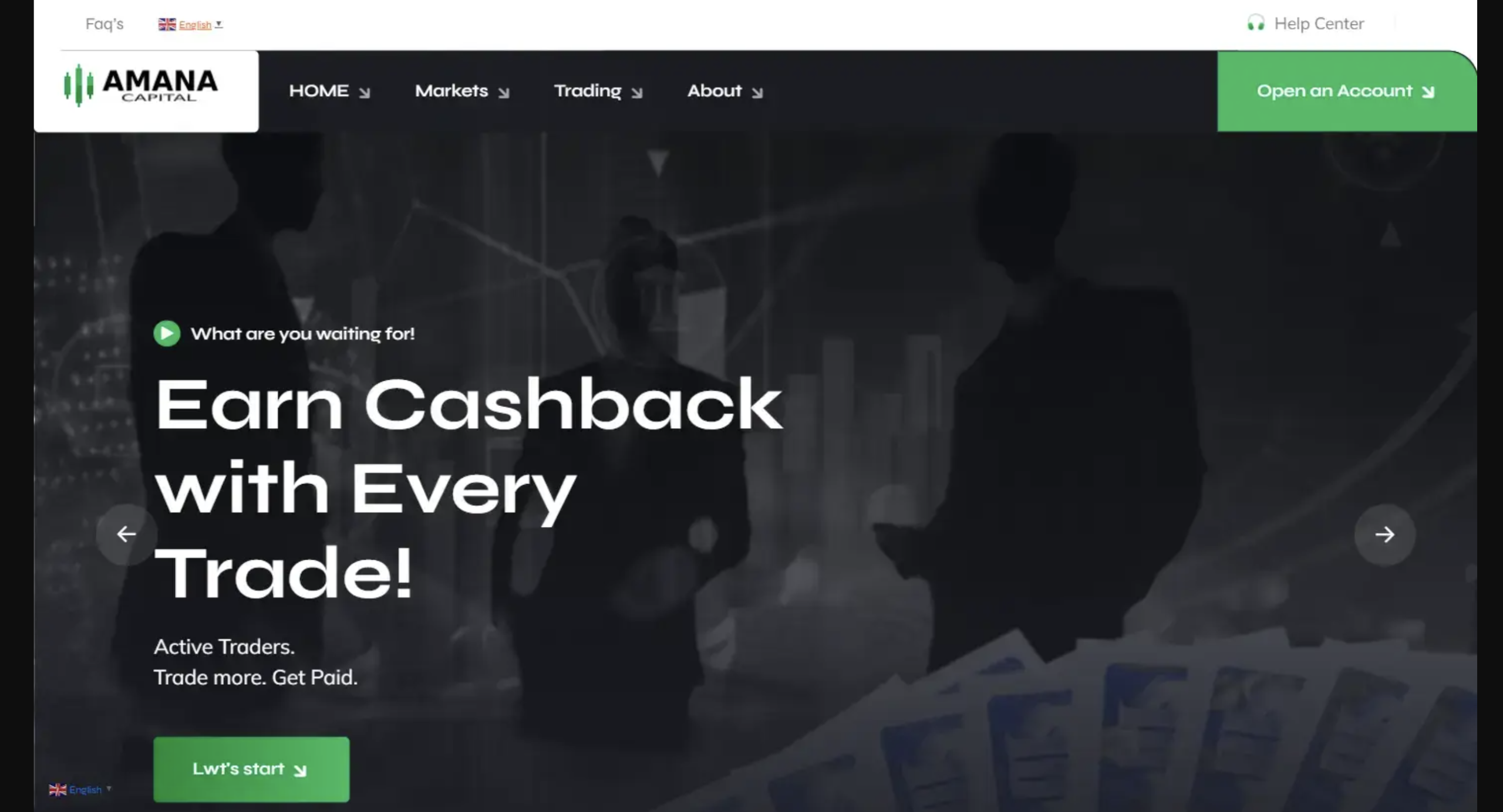 Screenshot of the fraudulent trading platform Amana-Capital, showcasing its misleading marketing.