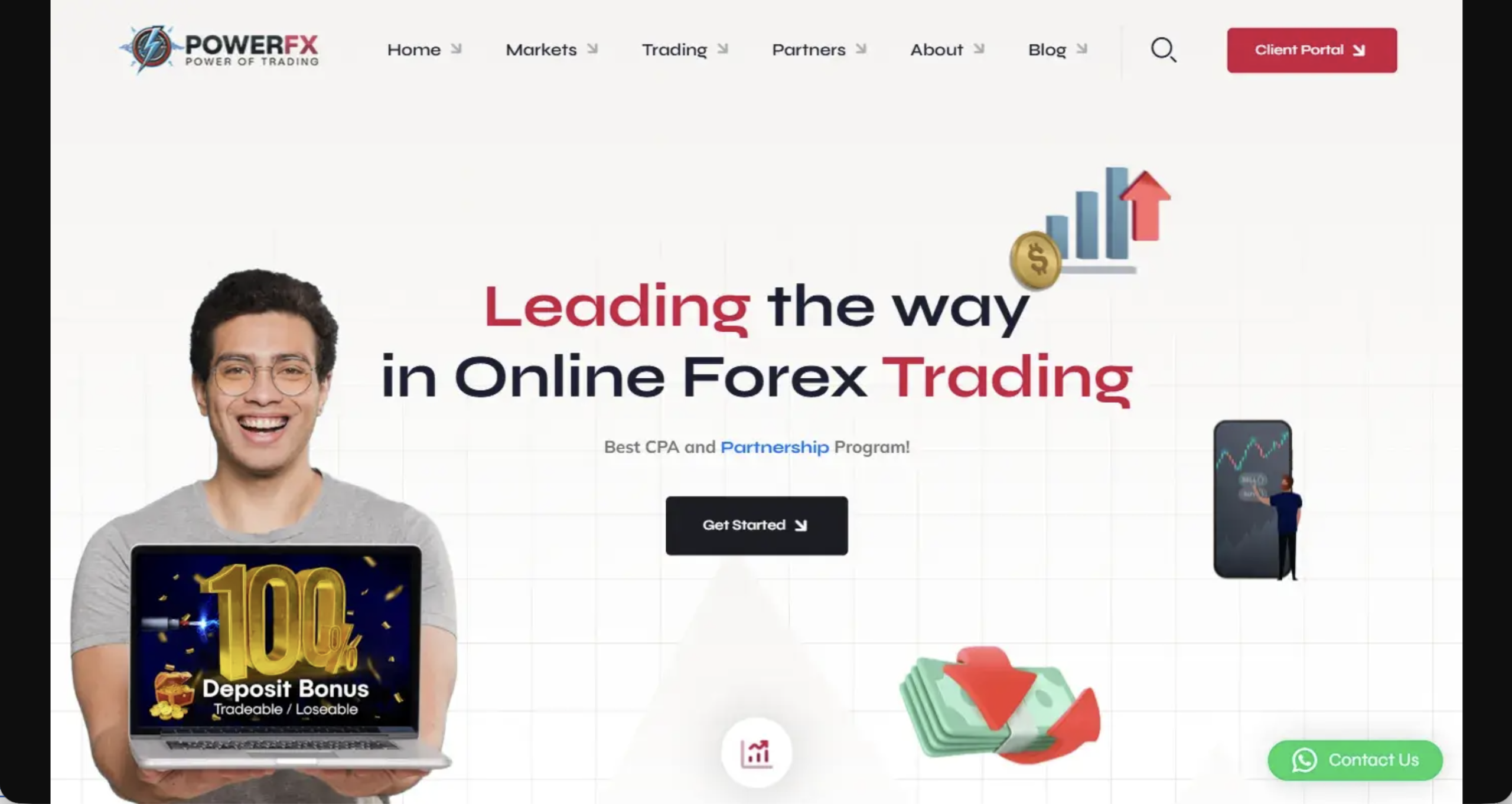 Screenshot of the fraudulent trading platform PowerFX, showcasing its misleading marketing